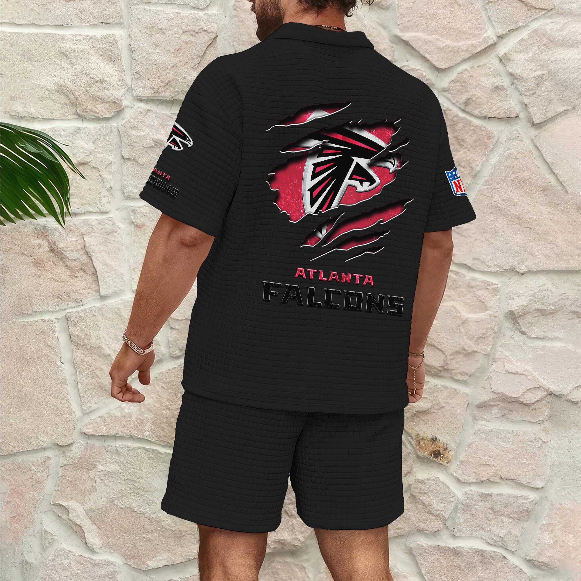 Alternative view of Atlanta Falcons Men's Waffle Pattern Half Zipper Shirt And Short Custom Your Name, Gifts For Football Lovers EHIVM-05302417N