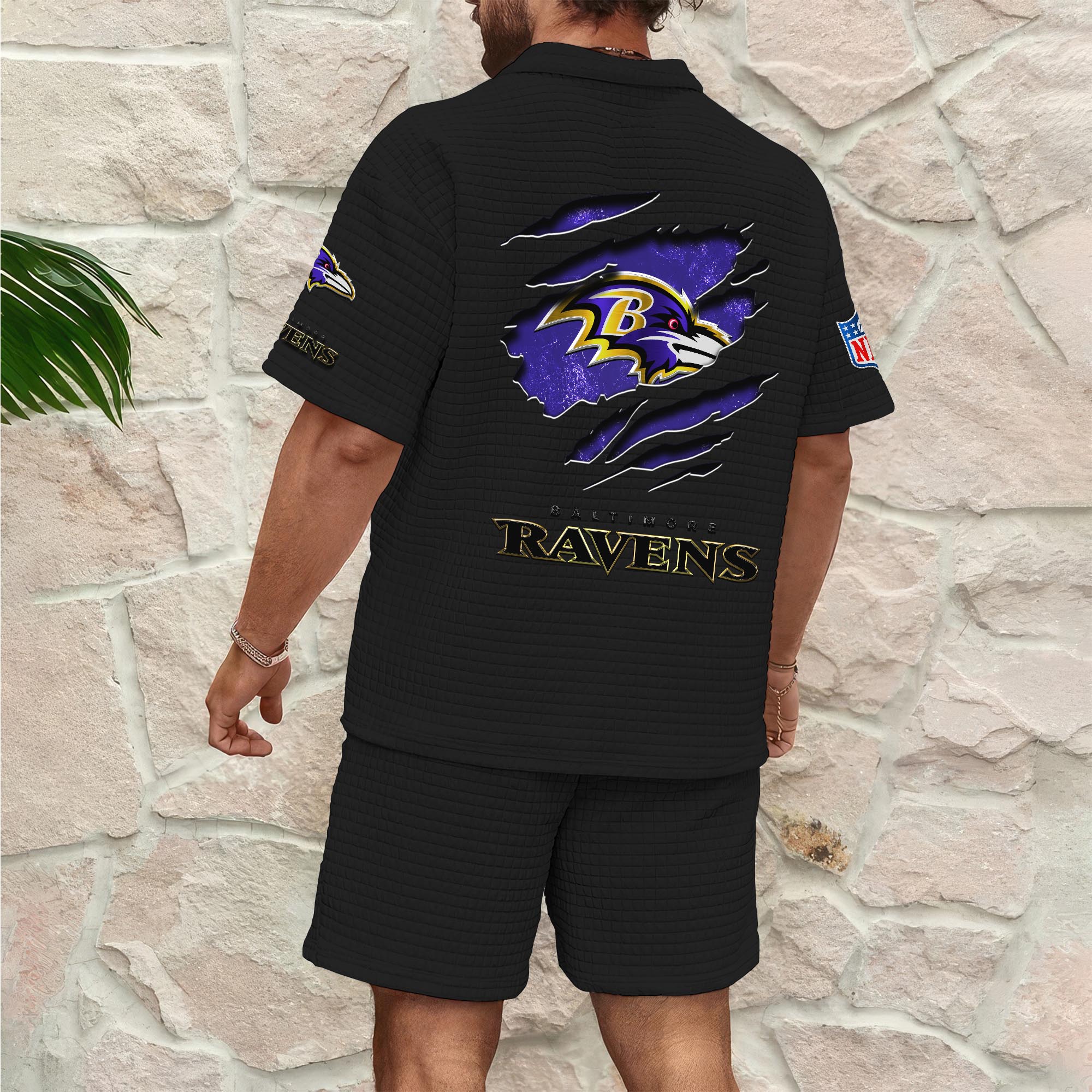 Alternative view of Baltimore Ravens Men's Waffle Pattern Half Zipper Shirt And Short Custom Your Name, Gifts For Football Lovers EHIVM-05302417N