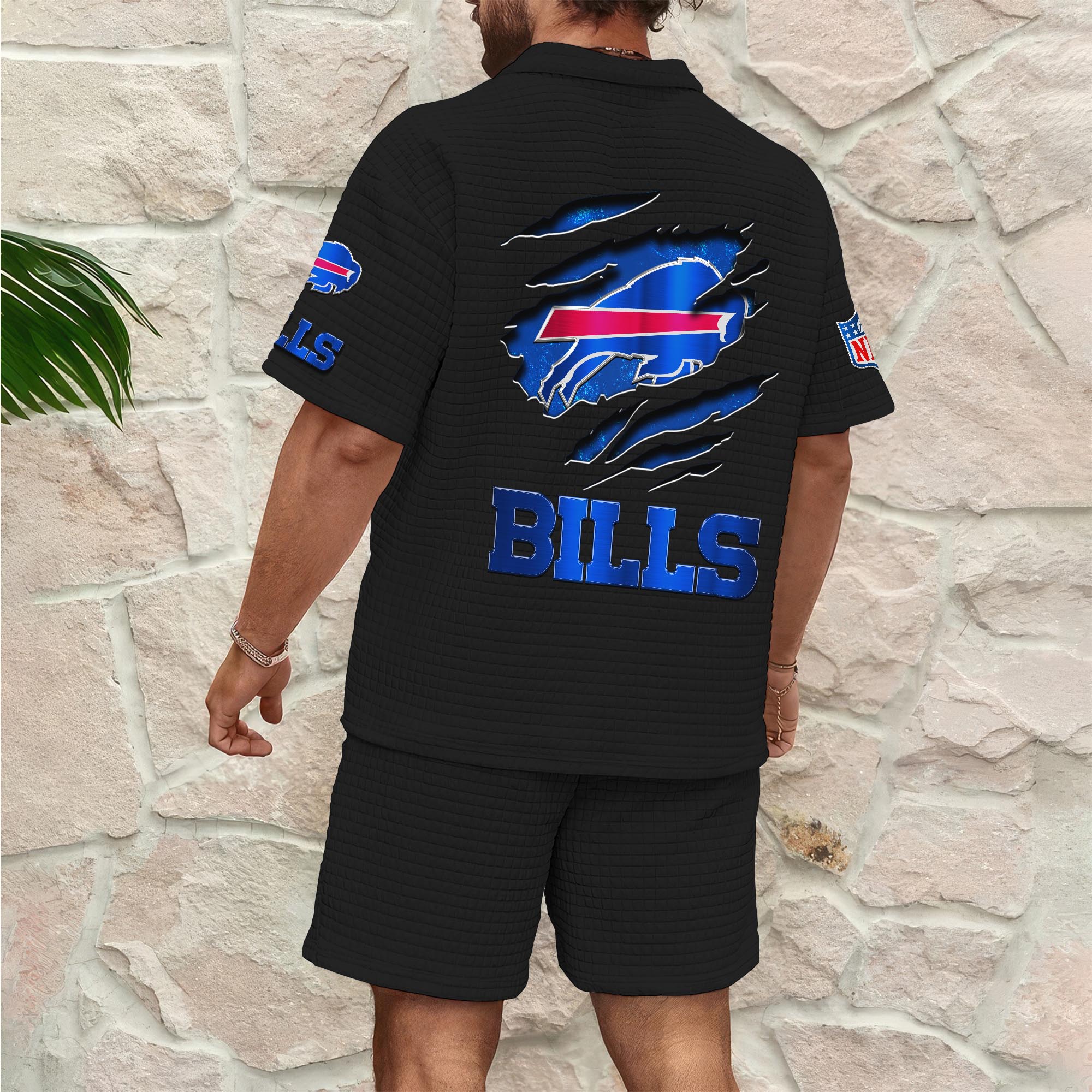 Alternative view of Buffalo Bills Men's Waffle Pattern Half Zipper Shirt And Short Custom Your Name, Gifts For Football Lovers EHIVM-05302417N