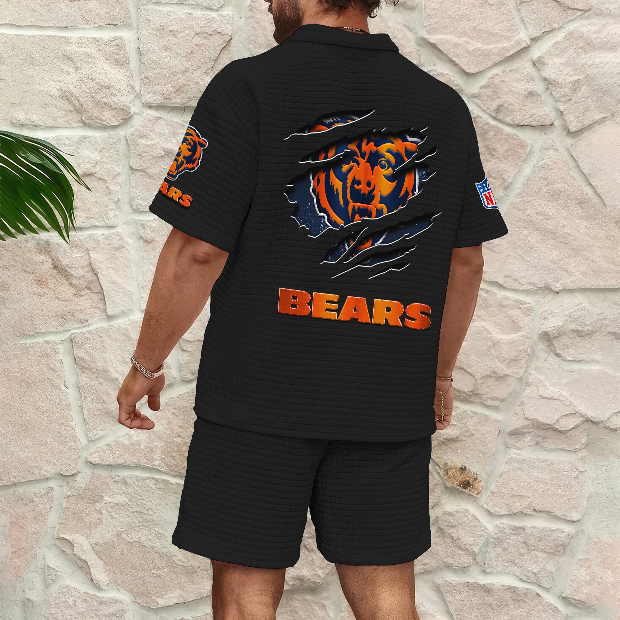 Alternative view of Chicago Bears Men's Waffle Pattern Half Zipper Shirt And Short Custom Your Name, Gifts For Football Lovers EHIVM-05302417N