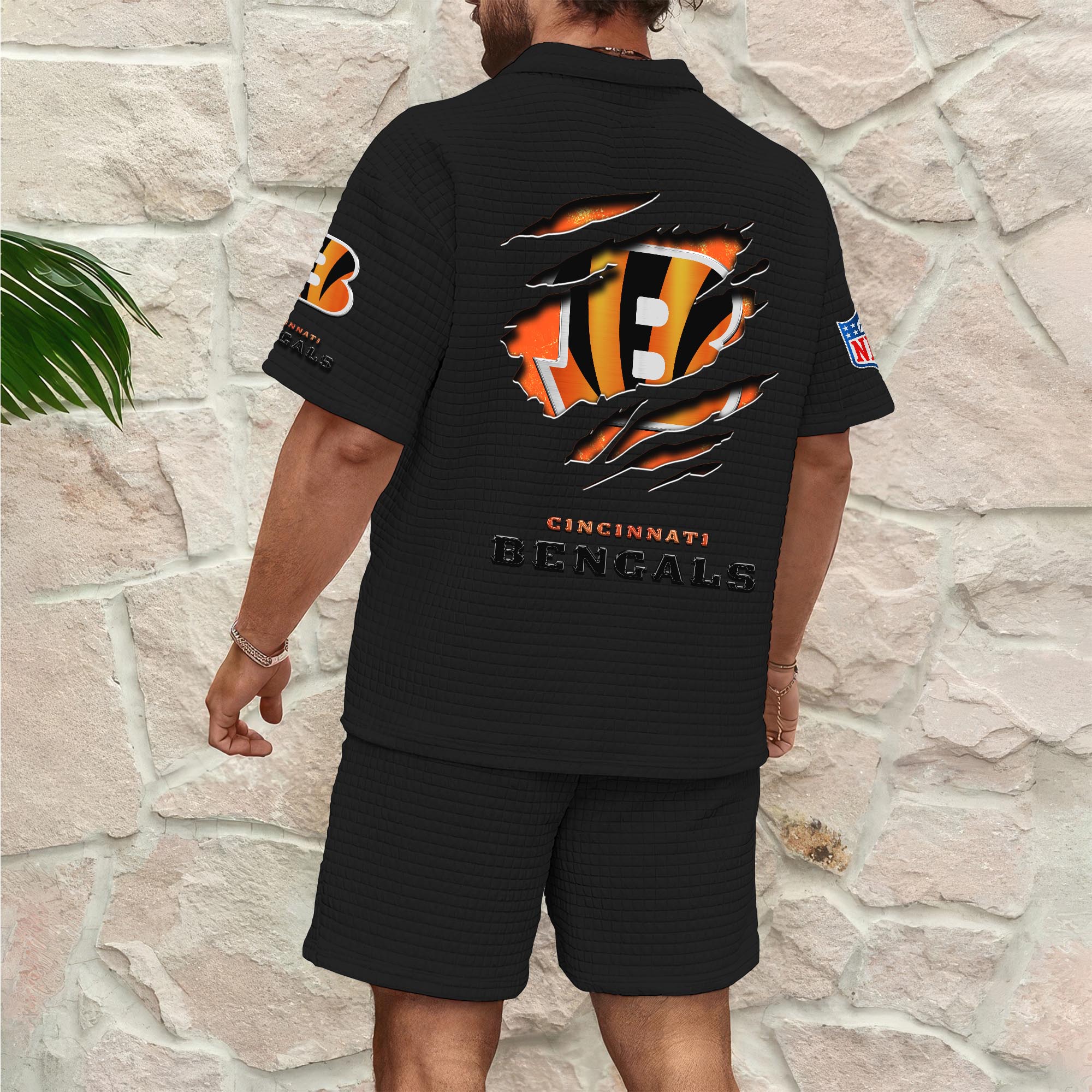 Alternative view of Cincinnati Bengals Men's Waffle Pattern Half Zipper Shirt And Short Custom Your Name, Gifts For Football Lovers EHIVM-05302417N