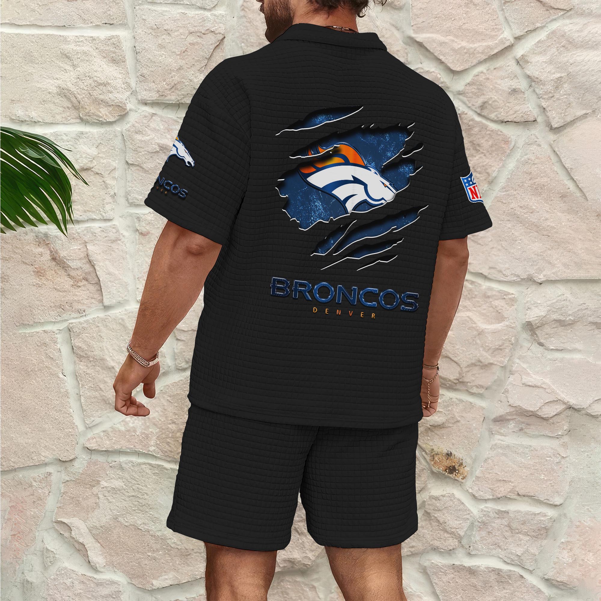 Alternative view of Denver Broncos Men's Waffle Pattern Half Zipper Shirt And Short Custom Your Name, Gifts For Football Lovers EHIVM-05302417N