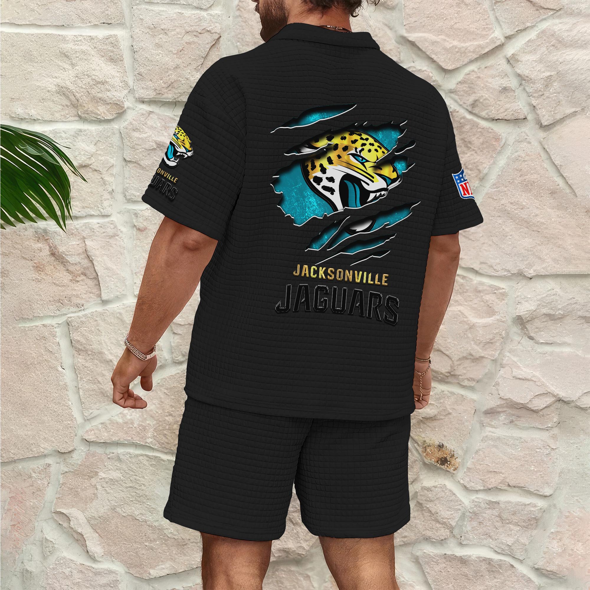 Alternative view of Jacksonville Jaguars Men's Waffle Pattern Half Zipper Shirt And Short Custom Your Name, Gifts For Football Lovers EHIVM-05302417N