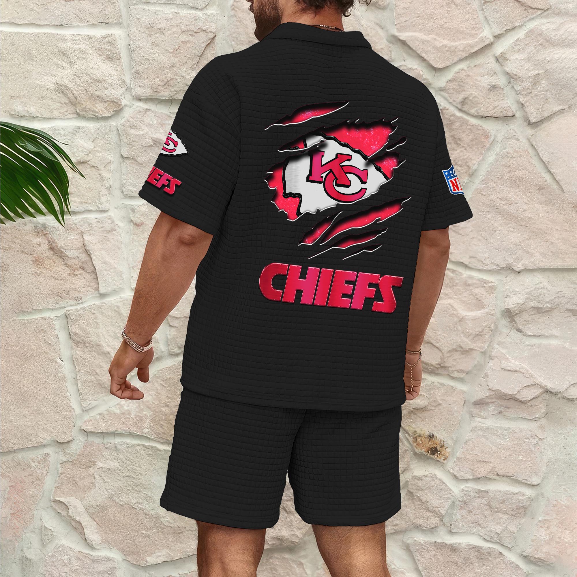 Alternative view of Kansas City Chiefs Men's Waffle Pattern Half Zipper Shirt And Short Custom Your Name, Gifts For Football Lovers EHIVM-05302417N