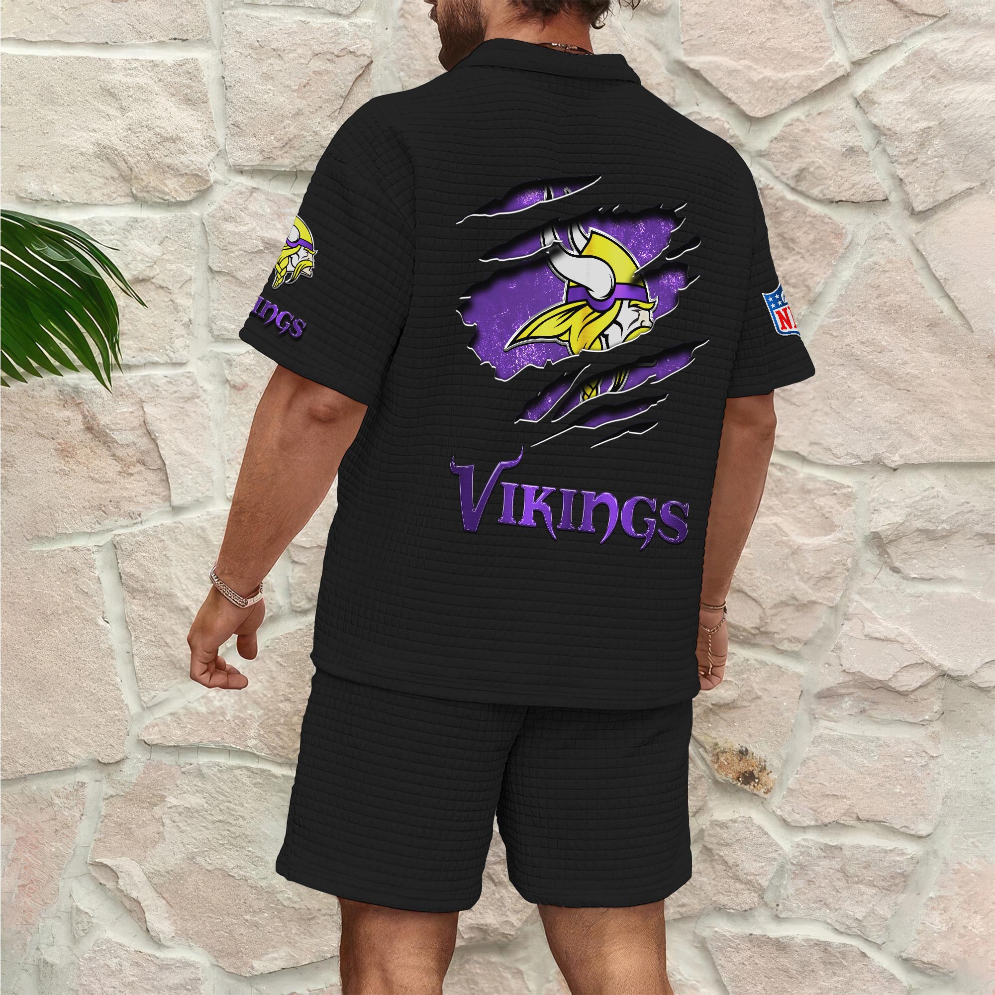 Alternative view of Minnesota Vikings Men's Waffle Pattern Half Zipper Shirt And Short Custom Your Name, Gifts For Football Lovers EHIVM-05302417N