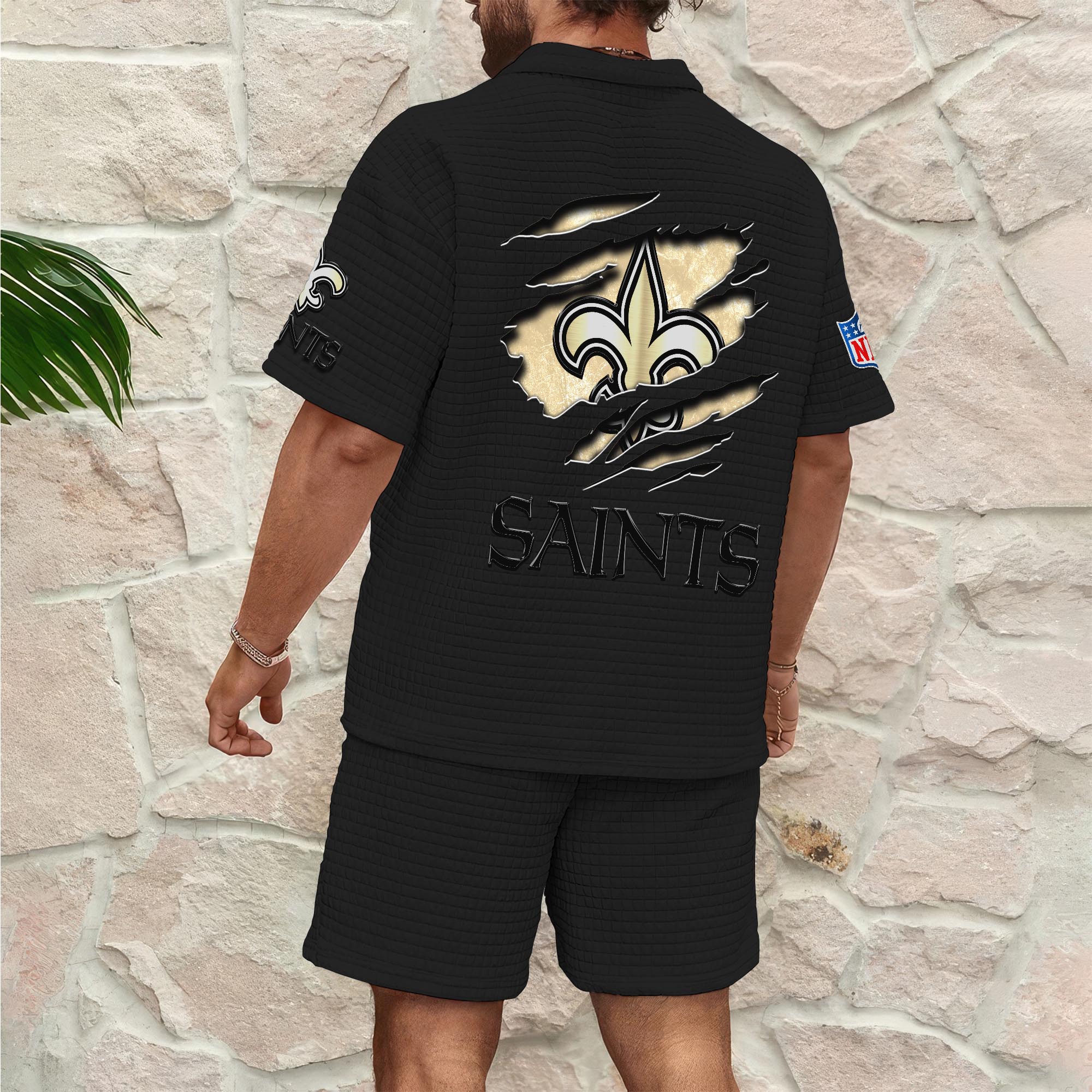 Alternative view of New Orleans Saints Men's Waffle Pattern Half Zipper Shirt And Short Custom Your Name, Gifts For Football Lovers EHIVM-05302417N