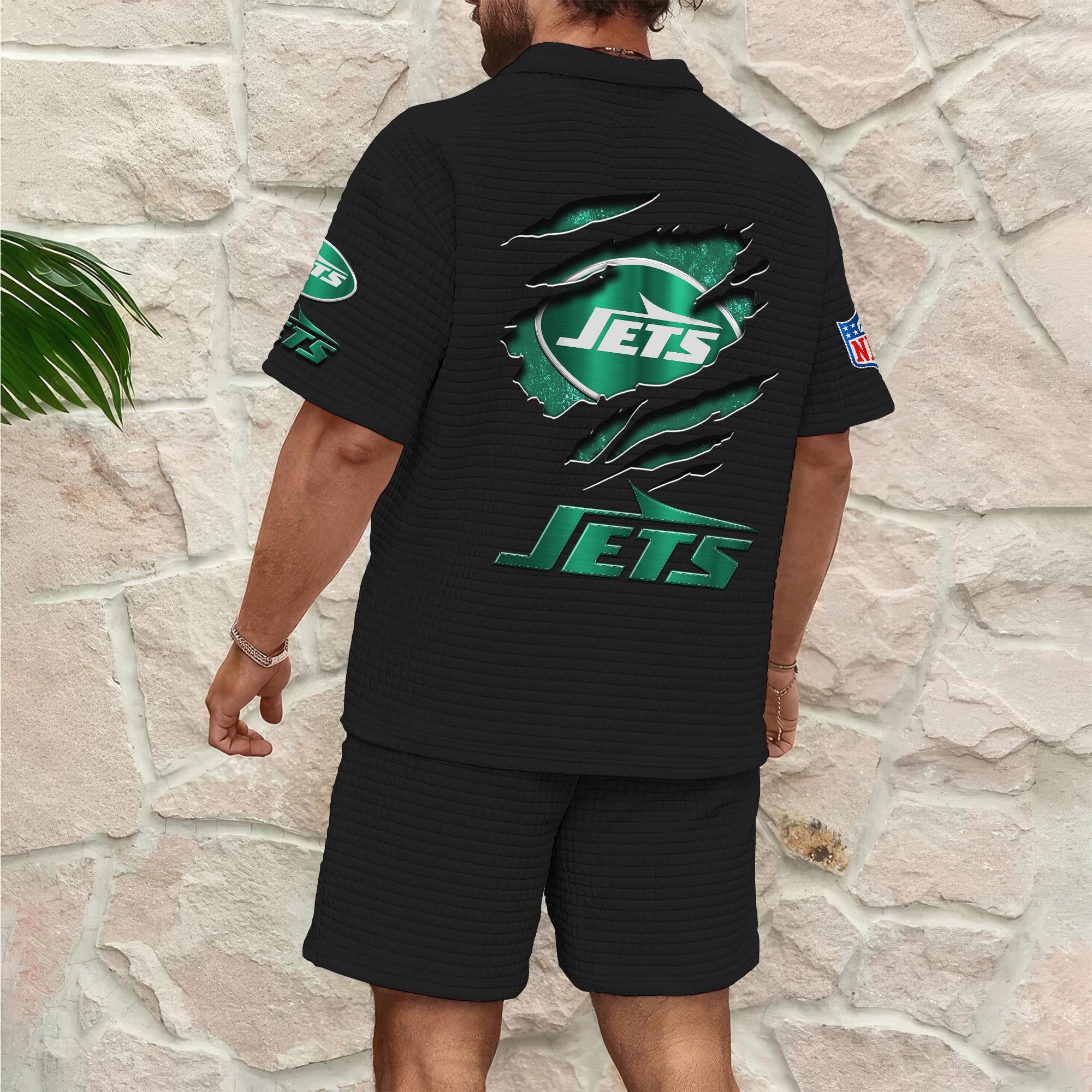 Alternative view of New York Jets Men's Waffle Pattern Half Zipper Shirt And Short Custom Your Name, Gifts For Football Lovers EHIVM-05302417N
