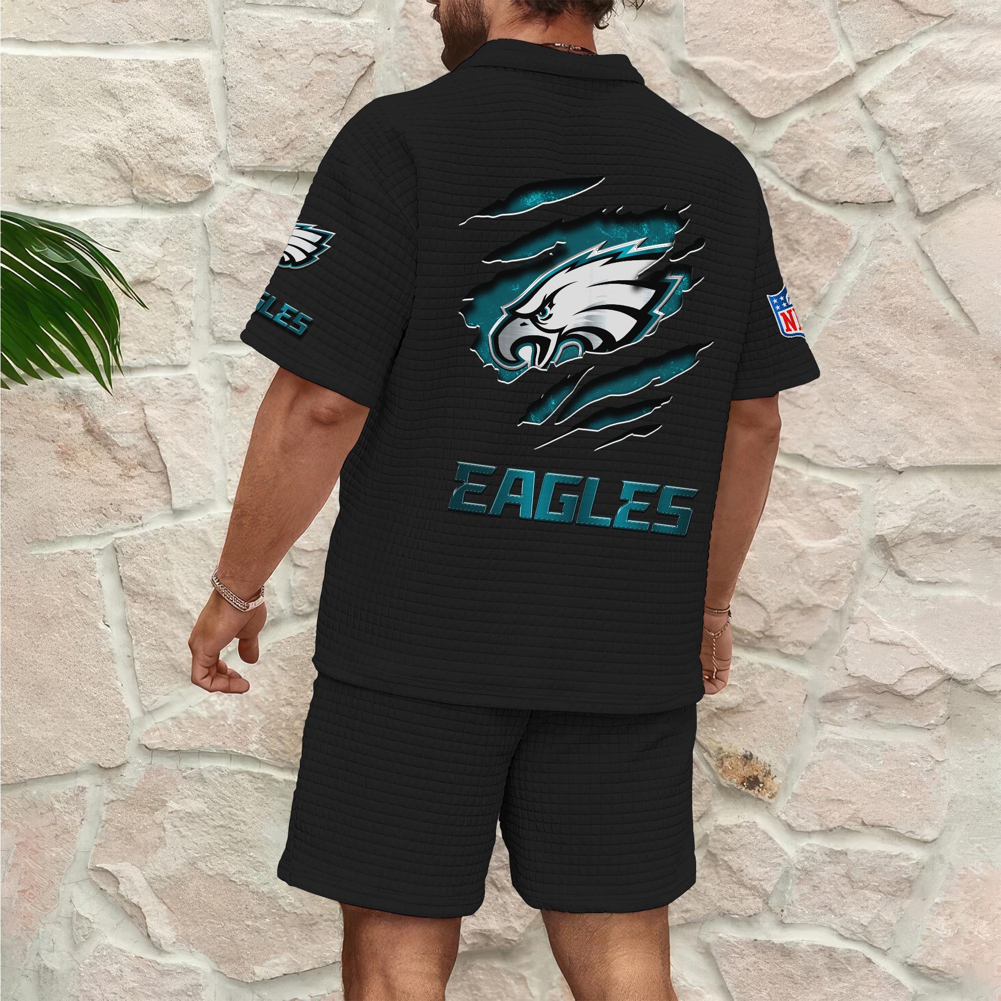 Alternative view of Philadelphia Eagles Men's Waffle Pattern Half Zipper Shirt And Short Custom Your Name, Gifts For Football Lovers EHIVM-05302417N