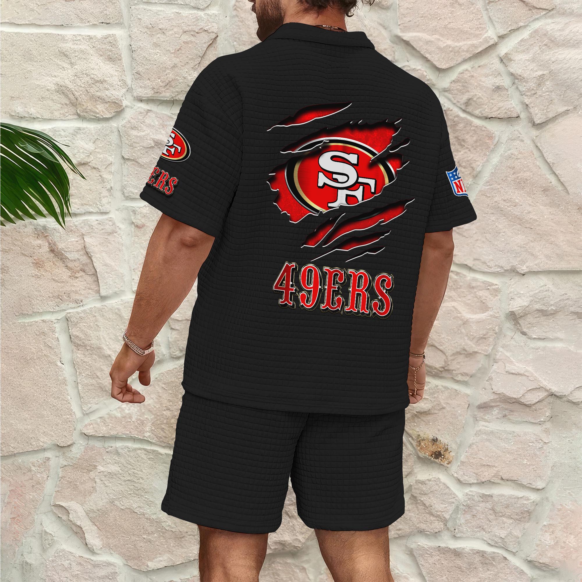 Alternative view of San Francisco 49ers Men's Waffle Pattern Half Zipper Shirt And Short Custom Your Name, Gifts For Football Lovers EHIVM-05302417N