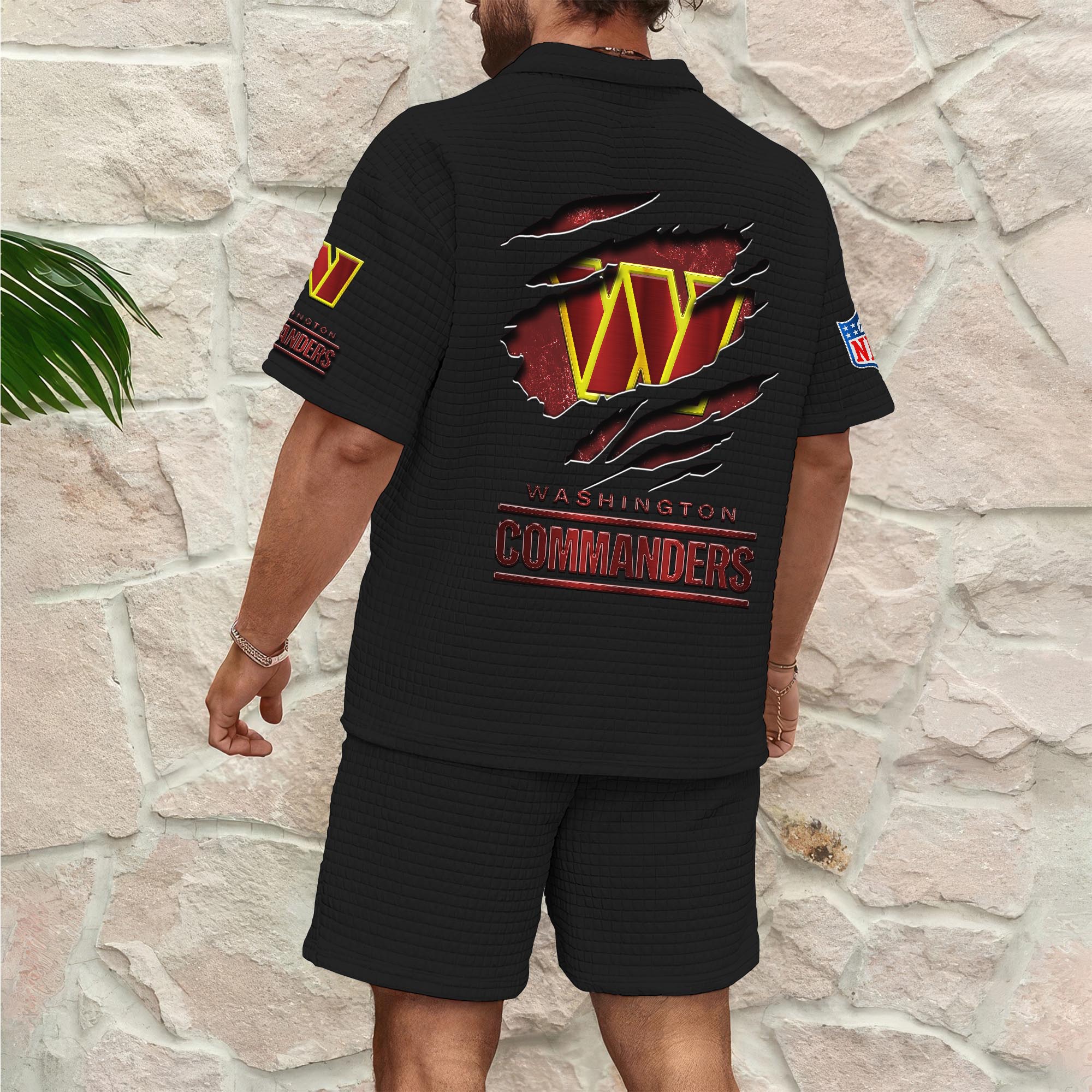 Alternative view of Washington Commanders Men's Waffle Pattern Half Zipper Shirt And Short Custom Your Name, Gifts For Football Lovers EHIVM-05302417N