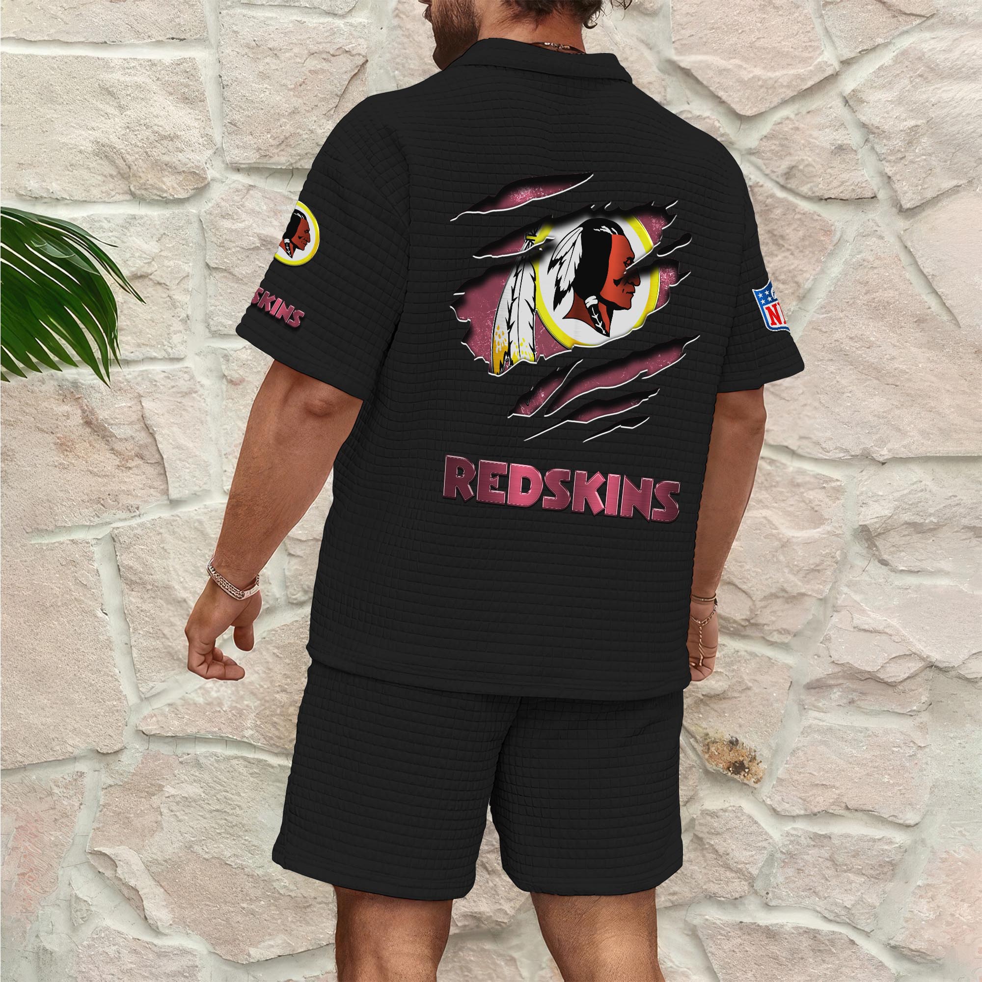 Alternative view of Washington Redskins Men's Waffle Pattern Half Zipper Shirt And Short Custom Your Name, Gifts For Football Lovers EHIVM-05302417N