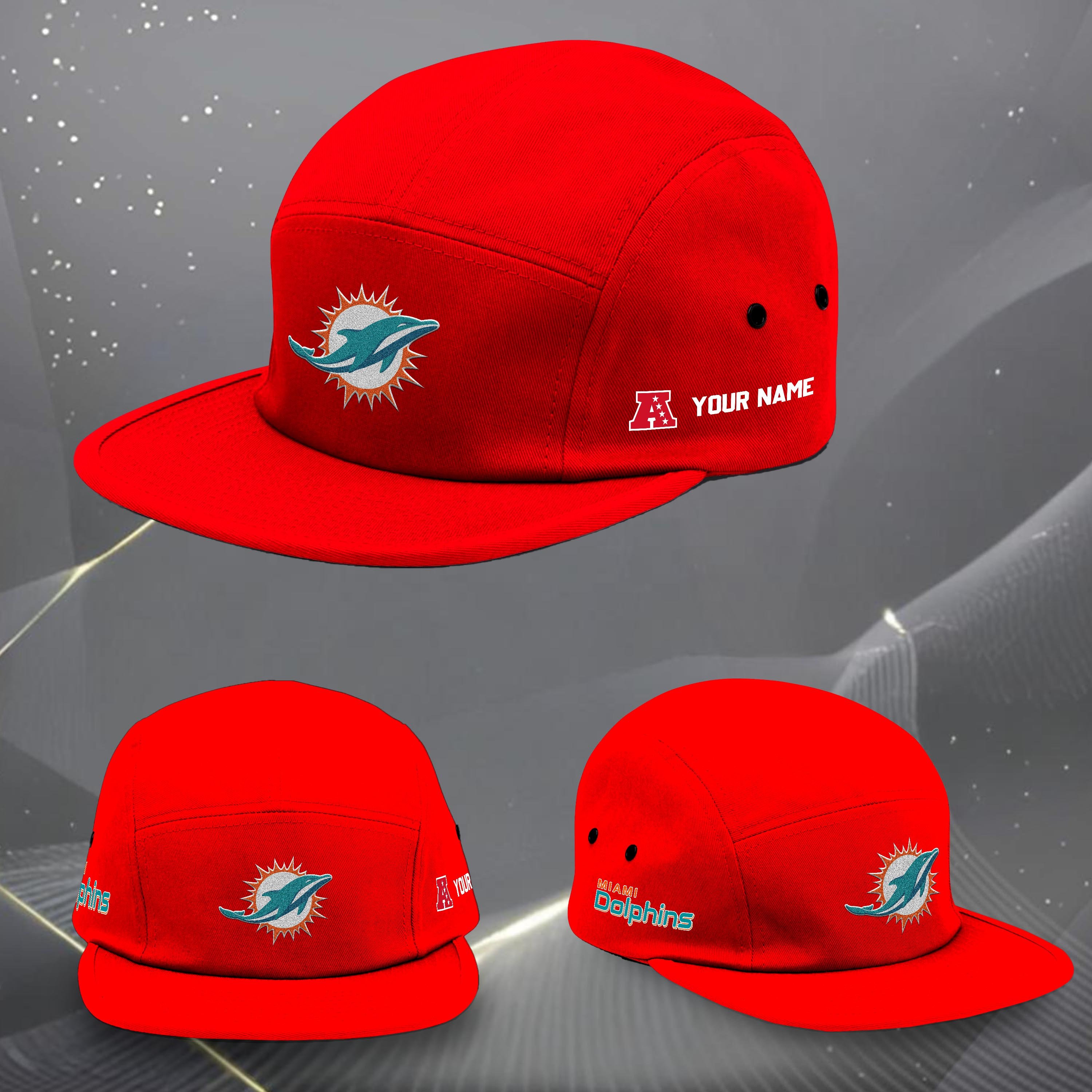 Alternative view of Miami Dolphins Five Panel Five Panel Cap Custom Your Name, Sport Five Panel Five Panel Cap, Gifts For Fan EHIVM-06092490N