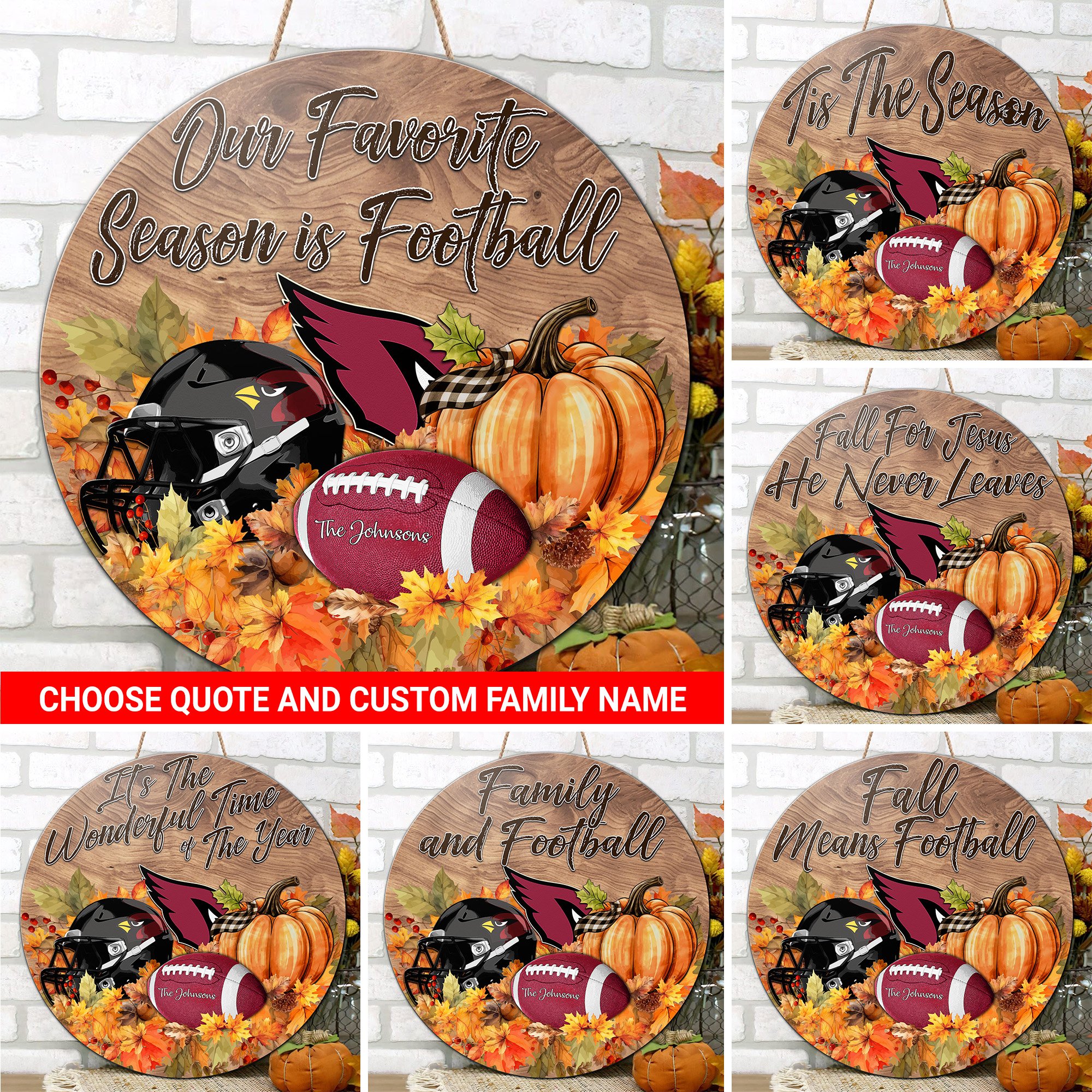 Arizona Cardinals Shape Wooden Sign Custom Your Family Name And Choose Your Quotes, Sport Sign EHIVM-05172272N