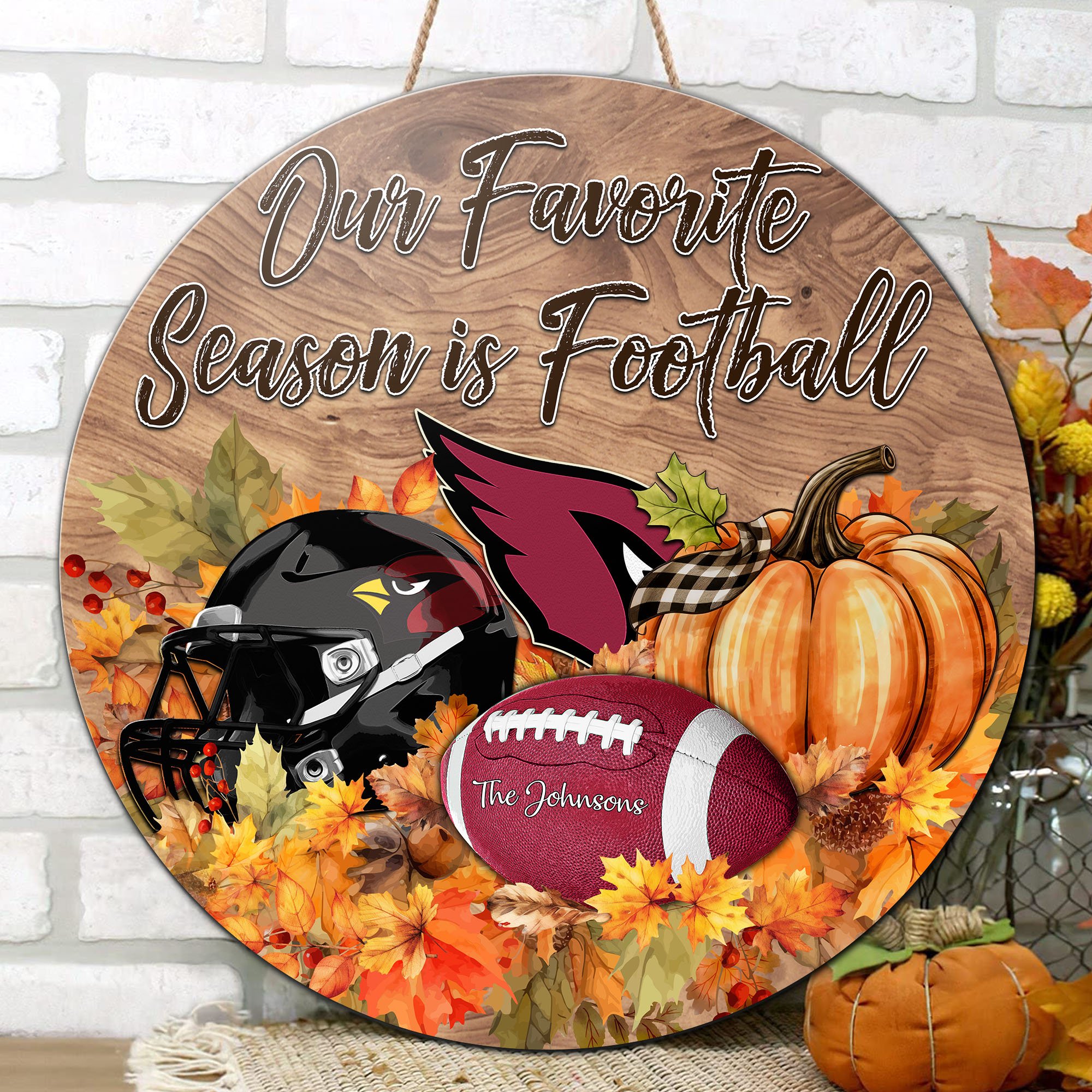 Alternative view of Arizona Cardinals Shape Wooden Sign Custom Your Family Name And Choose Your Quotes, Sport Sign EHIVM-05172272N