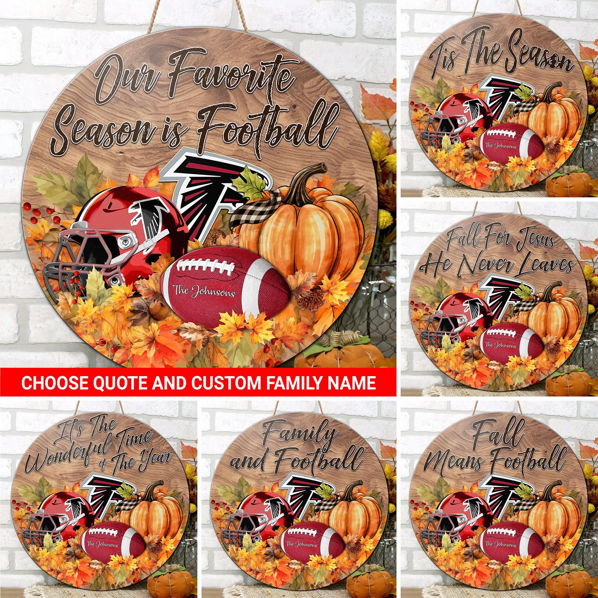 Atlanta Falcons Shape Wooden Sign Custom Your Family Name And Choose Your Quotes, Sport Sign EHIVM-05172272N