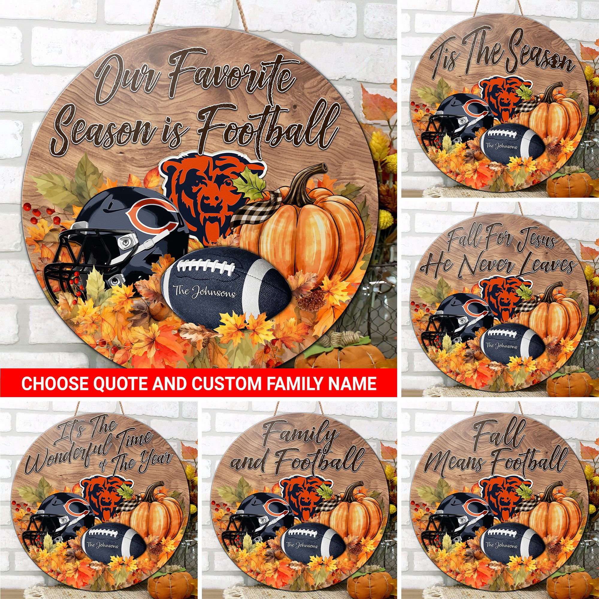 Chicago Bears Shape Wooden Sign Custom Your Family Name And Choose Your Quotes, Sport Sign EHIVM-05172272N