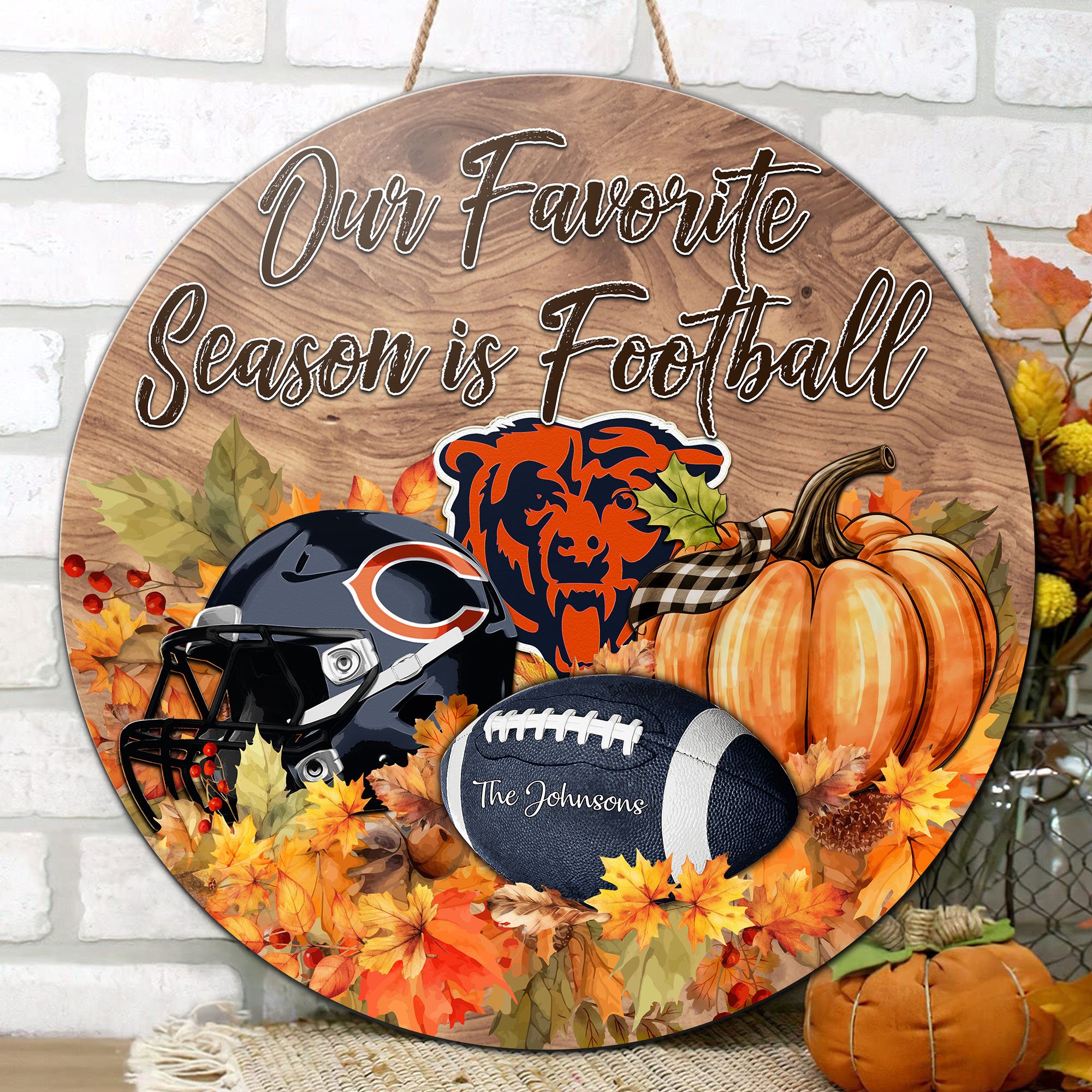 Alternative view of Chicago Bears Shape Wooden Sign Custom Your Family Name And Choose Your Quotes, Sport Sign EHIVM-05172272N