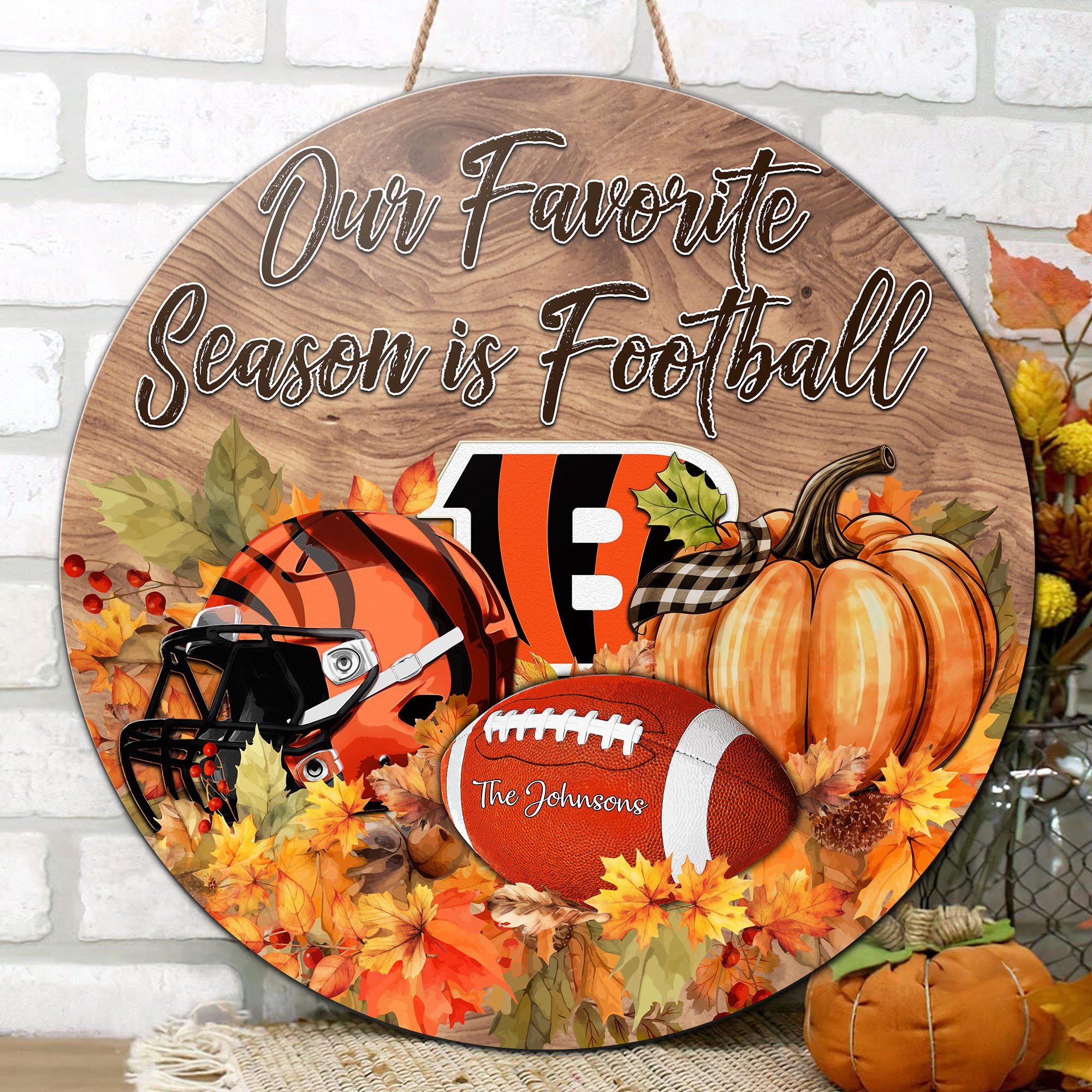Alternative view of Cincinnati Bengals Shape Wooden Sign Custom Your Family Name And Choose Your Quotes, Sport Sign EHIVM-05172272N