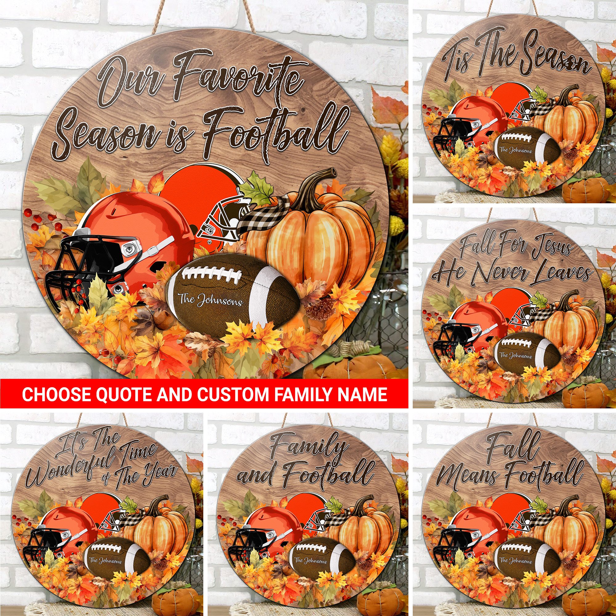 Cleveland Browns Shape Wooden Sign Custom Your Family Name And Choose Your Quotes, Sport Sign EHIVM-05172272N