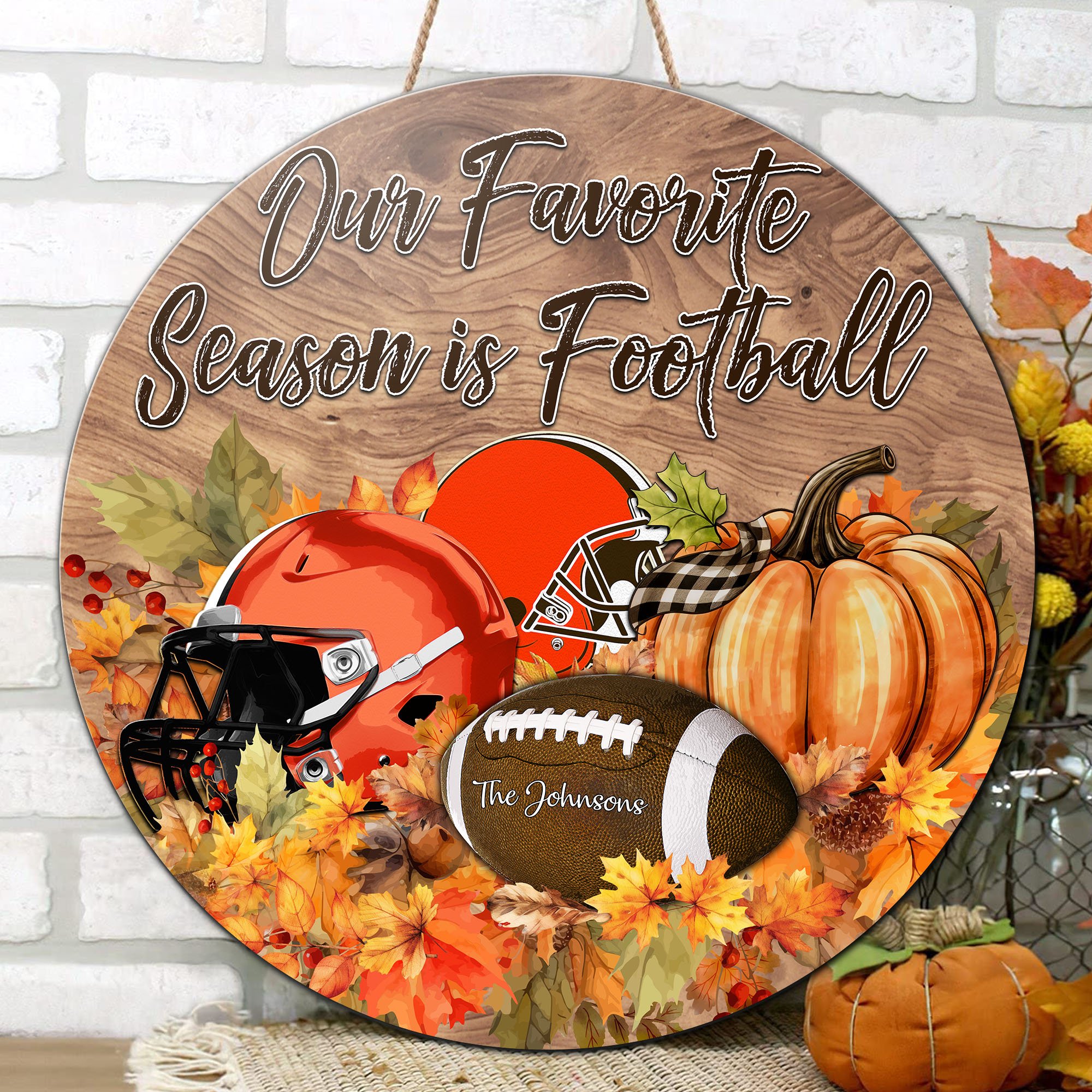 Alternative view of Cleveland Browns Shape Wooden Sign Custom Your Family Name And Choose Your Quotes, Sport Sign EHIVM-05172272N