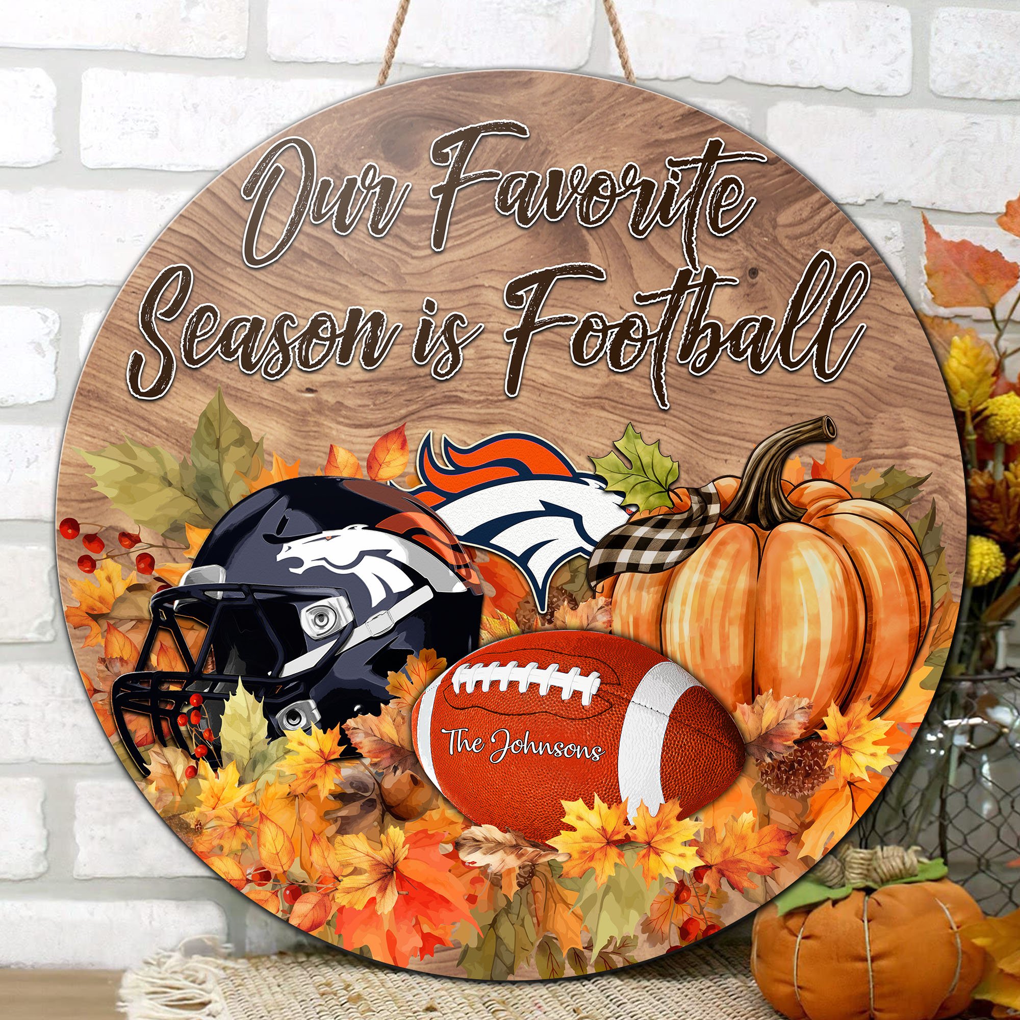 Alternative view of Denver Broncos Shape Wooden Sign Custom Your Family Name And Choose Your Quotes, Sport Sign EHIVM-05172272N
