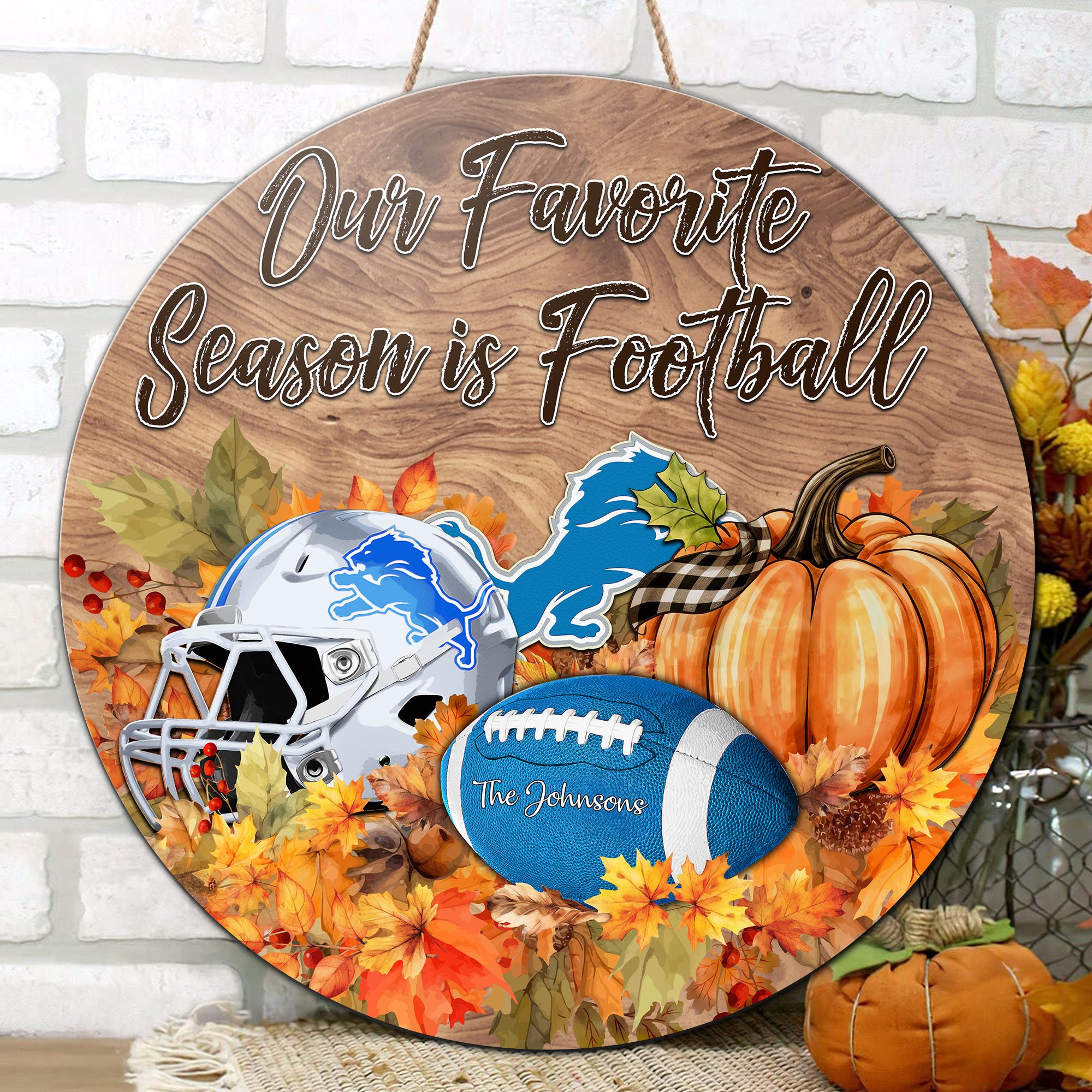 Alternative view of Detroit Lions Shape Wooden Sign Custom Your Family Name And Choose Your Quotes, Sport Sign EHIVM-05172272N