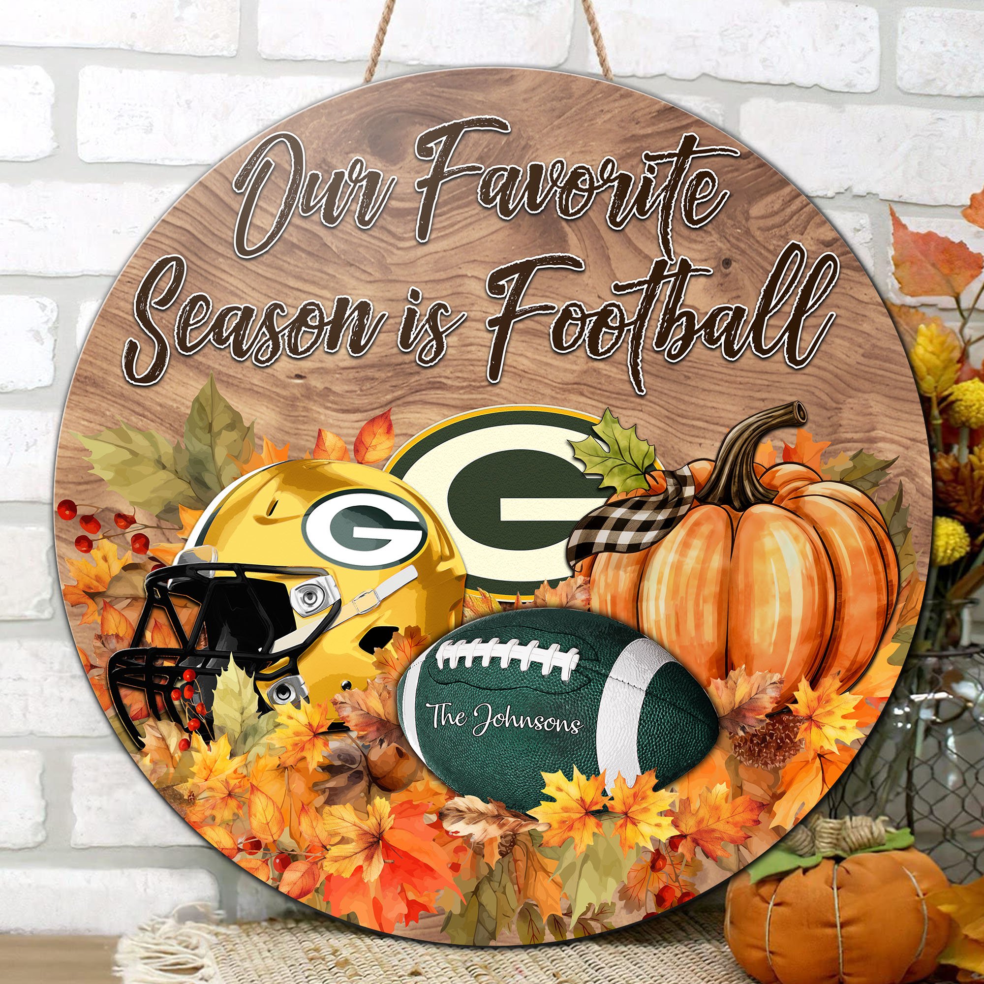 Alternative view of Green Bay Packers Shape Wooden Sign Custom Your Family Name And Choose Your Quotes, Sport Sign EHIVM-05172272N