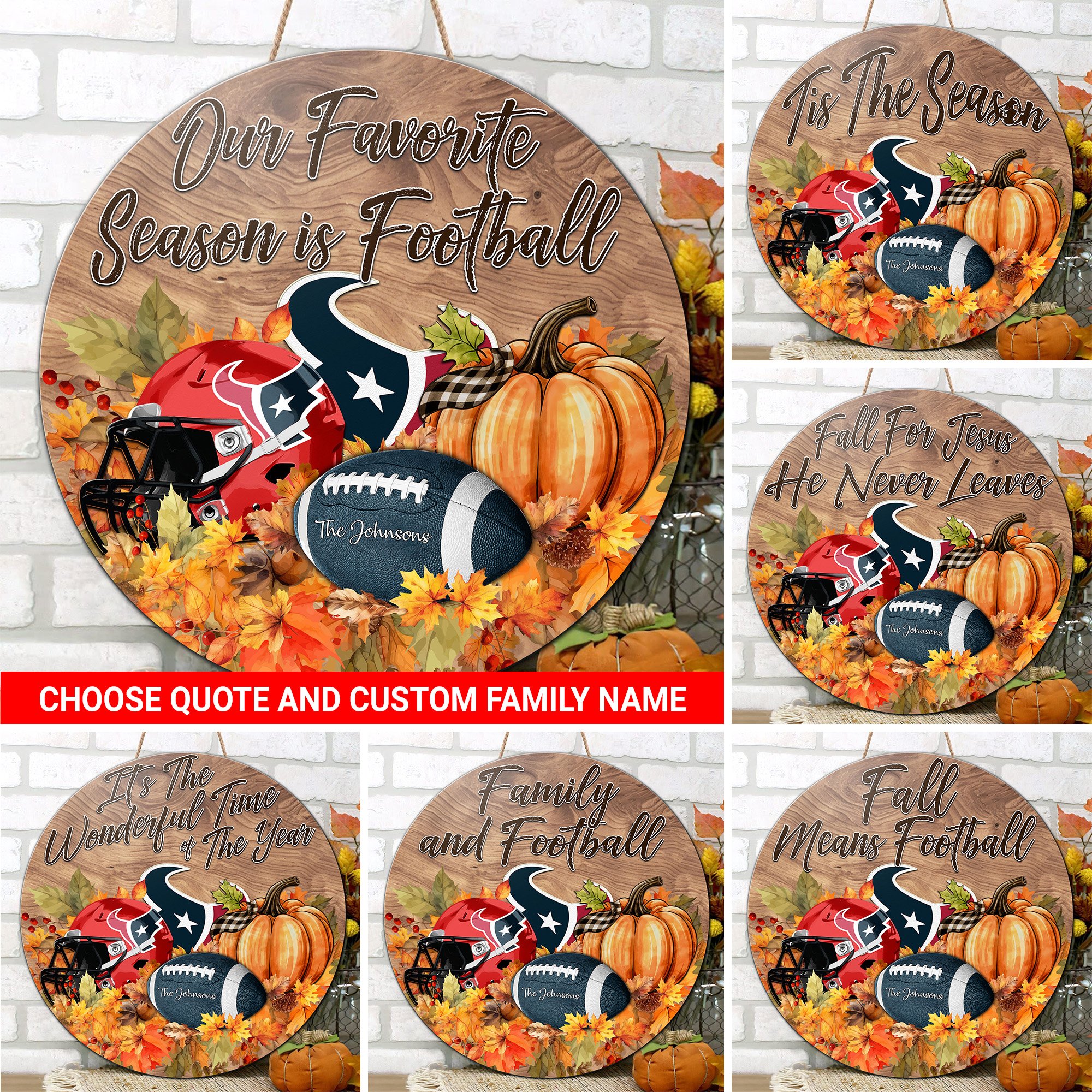 Houston Texans Shape Wooden Sign Custom Your Family Name And Choose Your Quotes, Sport Sign EHIVM-05172272N
