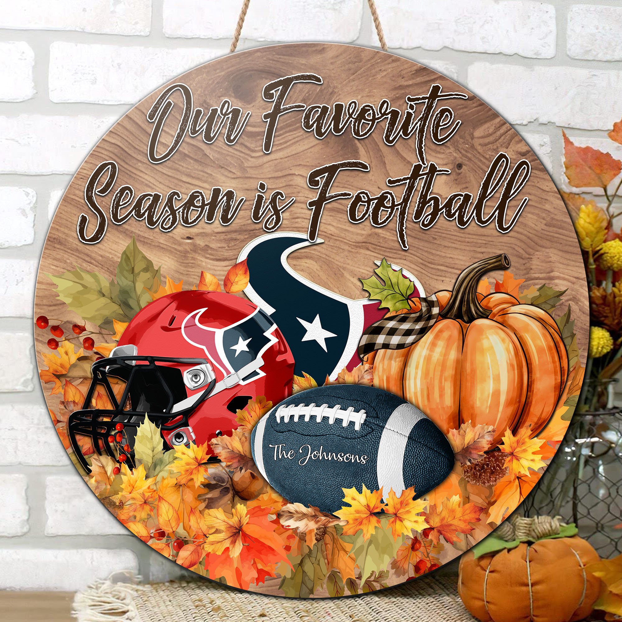 Alternative view of Houston Texans Shape Wooden Sign Custom Your Family Name And Choose Your Quotes, Sport Sign EHIVM-05172272N