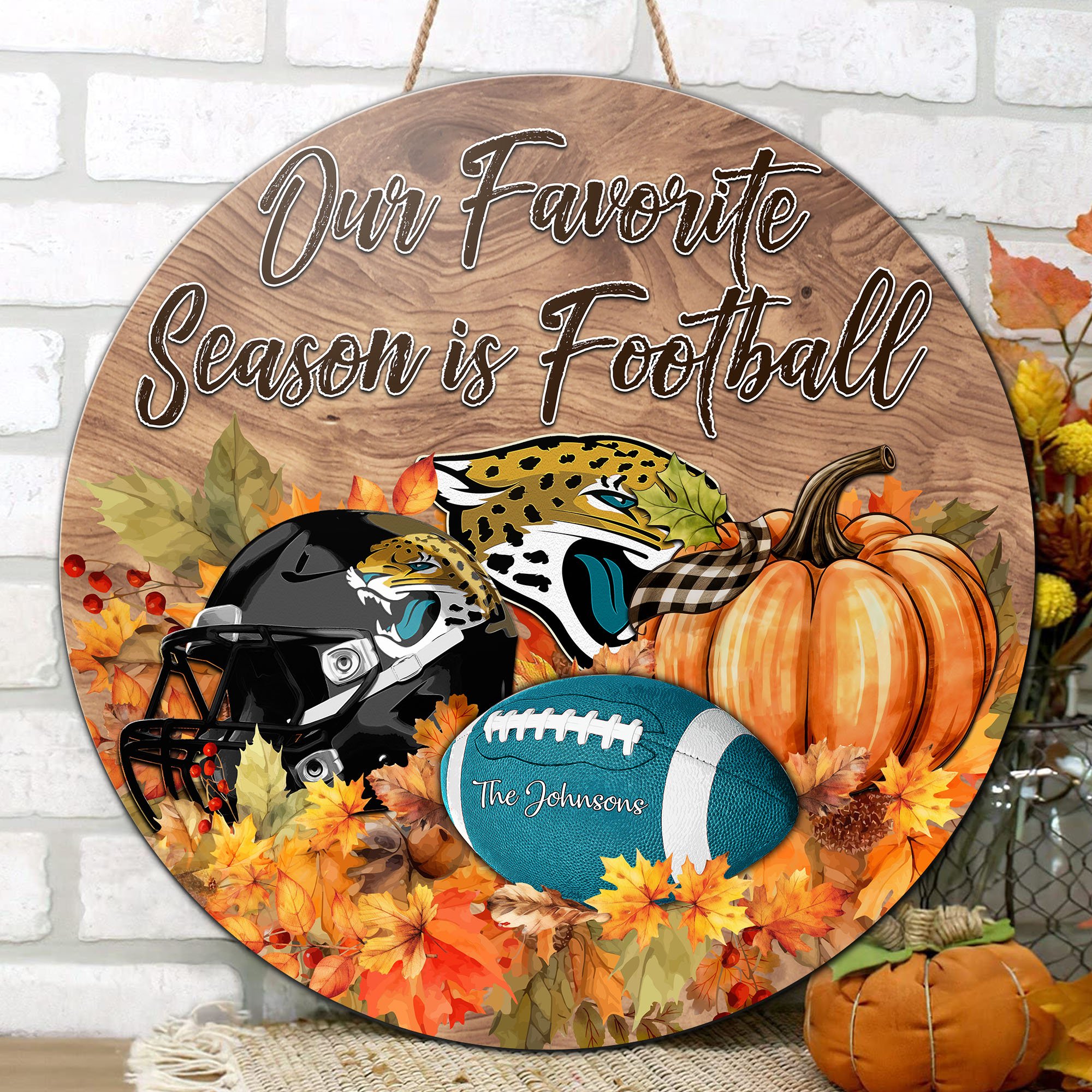 Alternative view of Jacksonville Jaguars Shape Wooden Sign Custom Your Family Name And Choose Your Quotes, Sport Sign EHIVM-05172272N