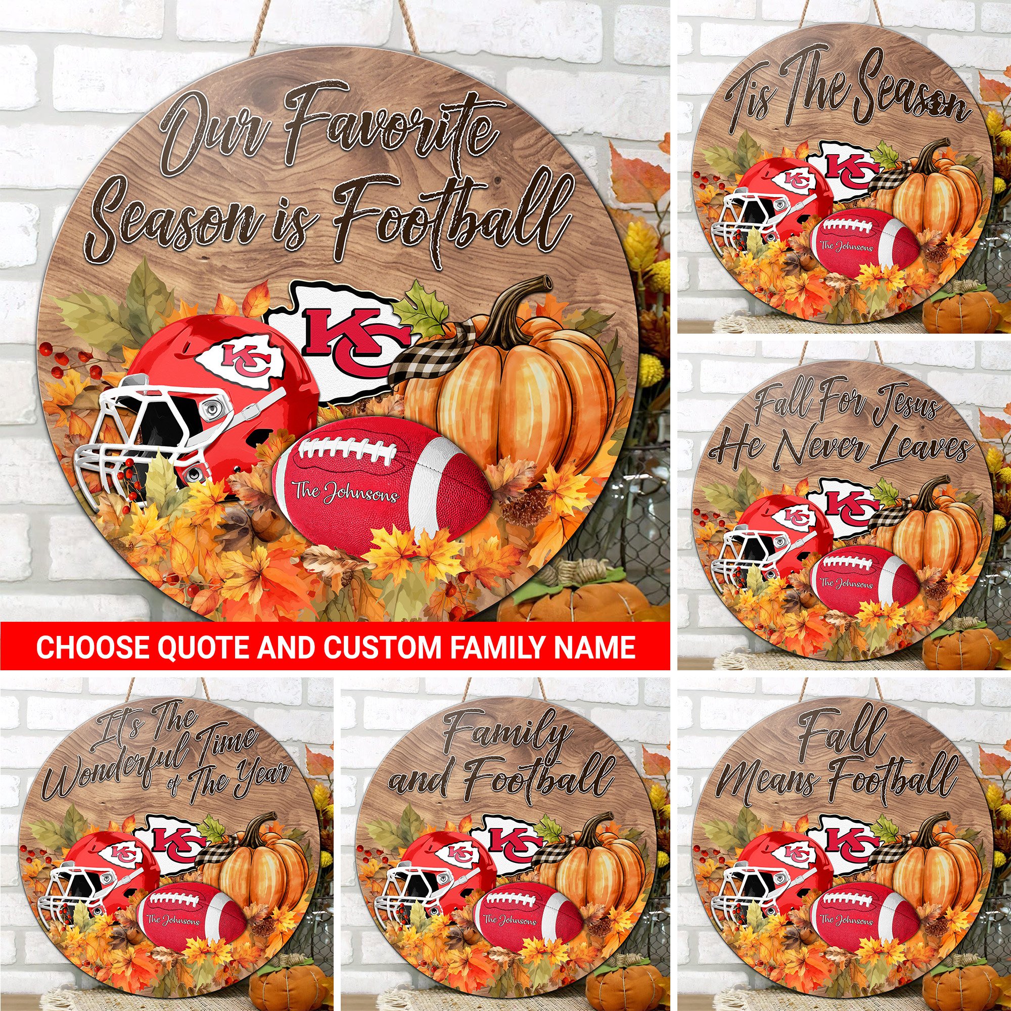Kansas City Chiefs Shape Wooden Sign Custom Your Family Name And Choose Your Quotes, Sport Sign EHIVM-05172272N