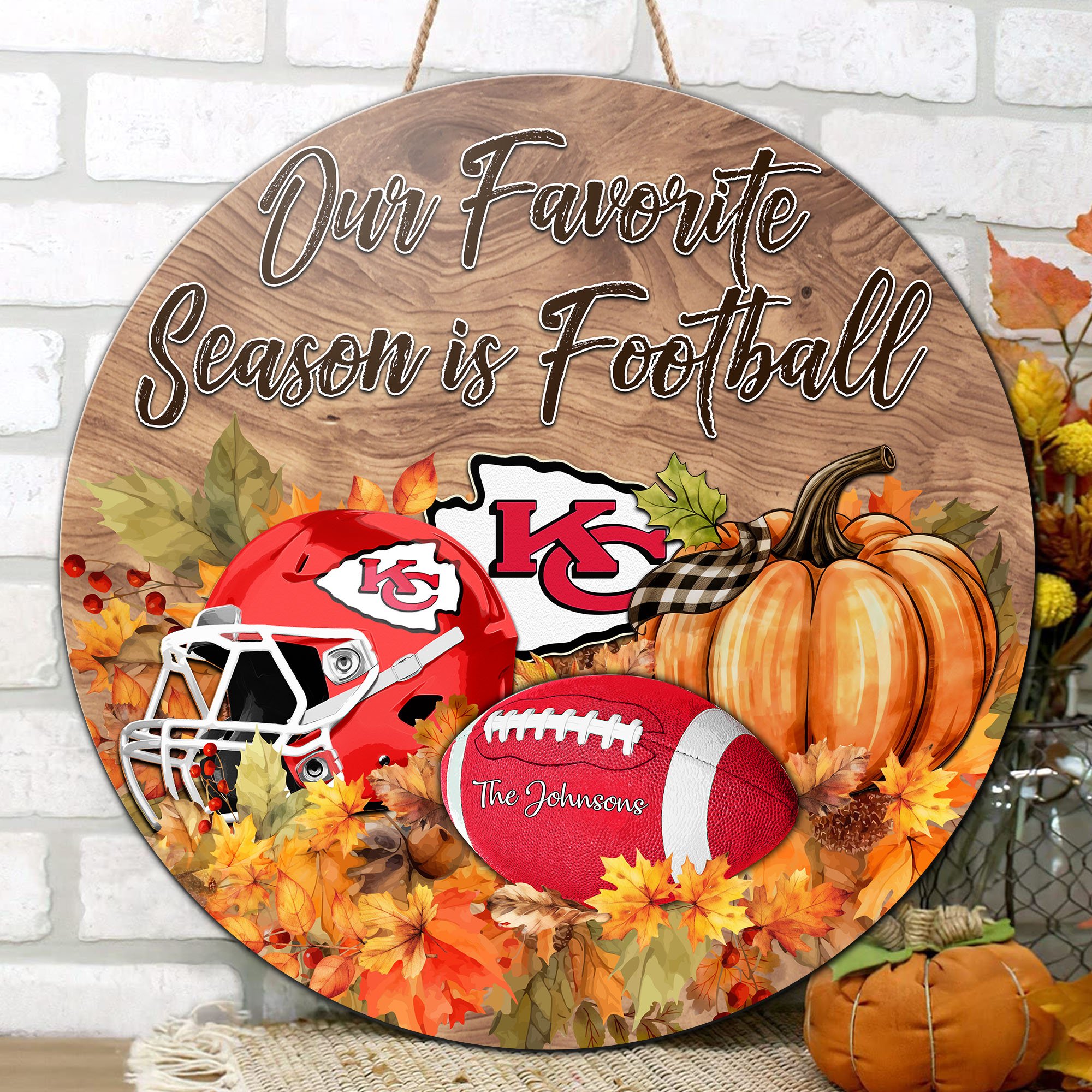 Alternative view of Kansas City Chiefs Shape Wooden Sign Custom Your Family Name And Choose Your Quotes, Sport Sign EHIVM-05172272N