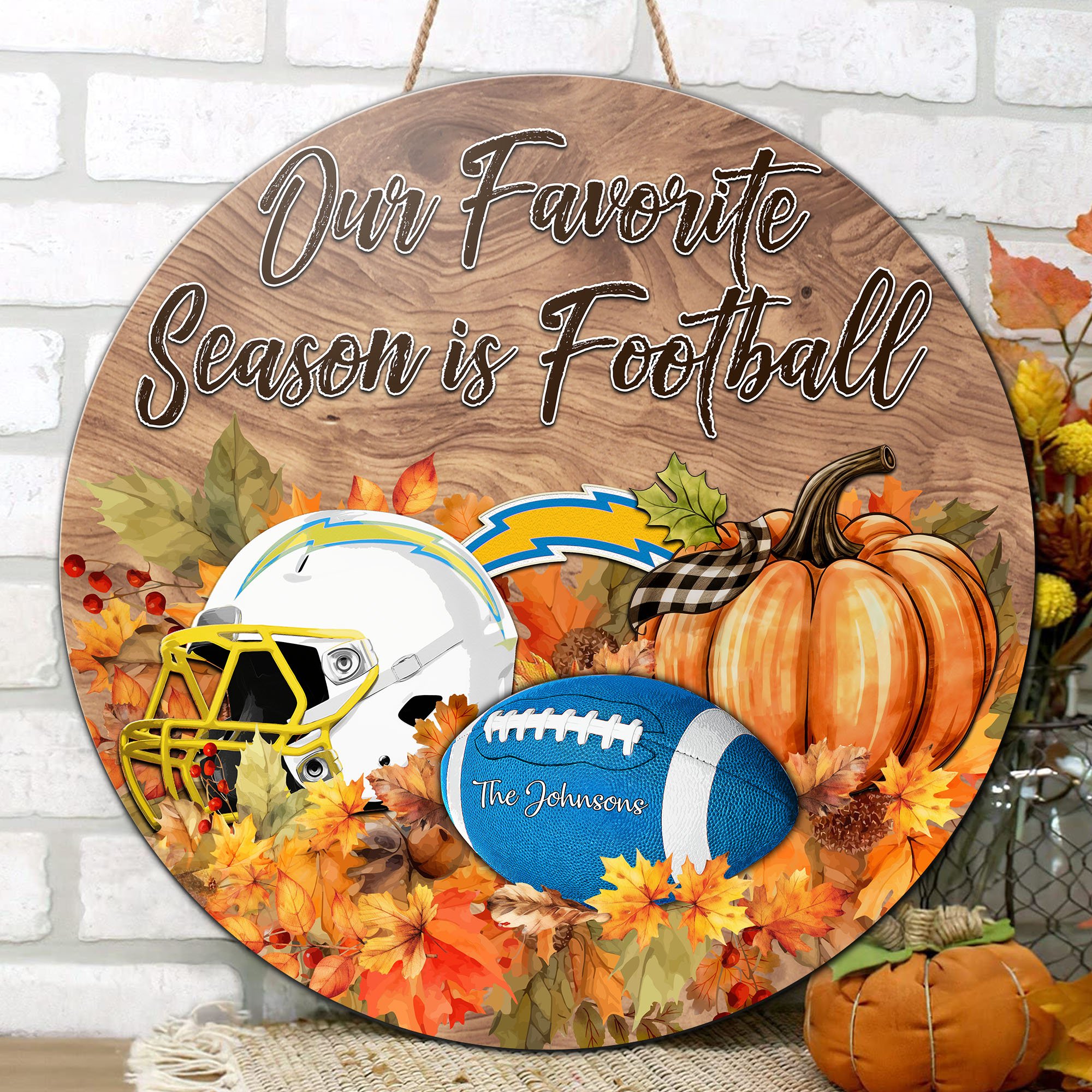 Alternative view of Los Angeles Chargers Shape Wooden Sign Custom Your Family Name And Choose Your Quotes, Sport Sign EHIVM-05172272N