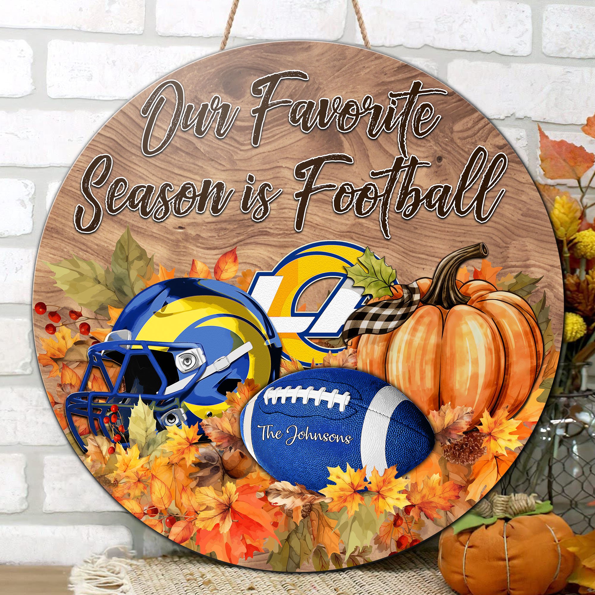 Alternative view of Los Angeles Rams Shape Wooden Sign Custom Your Family Name And Choose Your Quotes, Sport Sign EHIVM-05172272N
