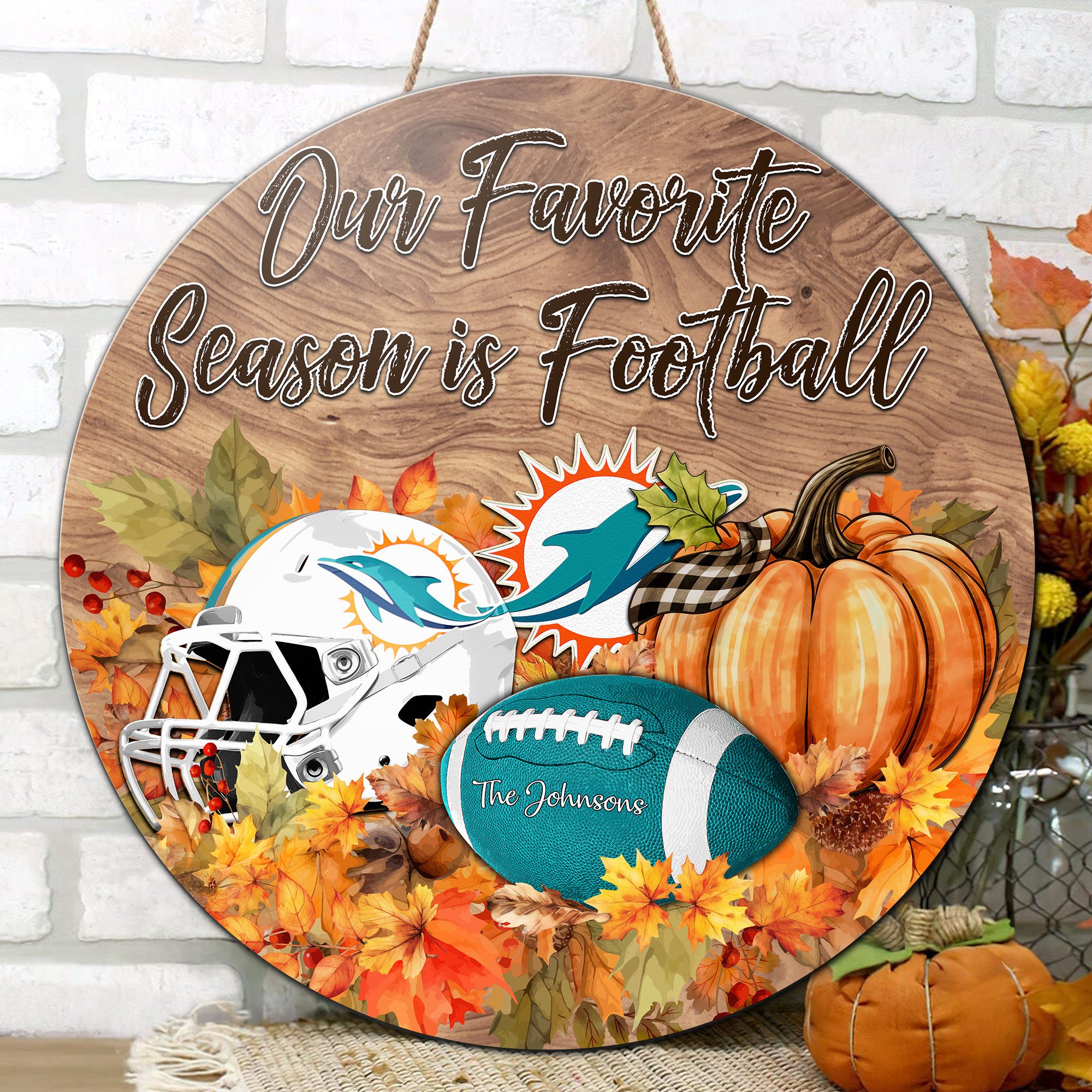 Alternative view of Miami Dolphins Shape Wooden Sign Custom Your Family Name And Choose Your Quotes, Sport Sign EHIVM-05172272N