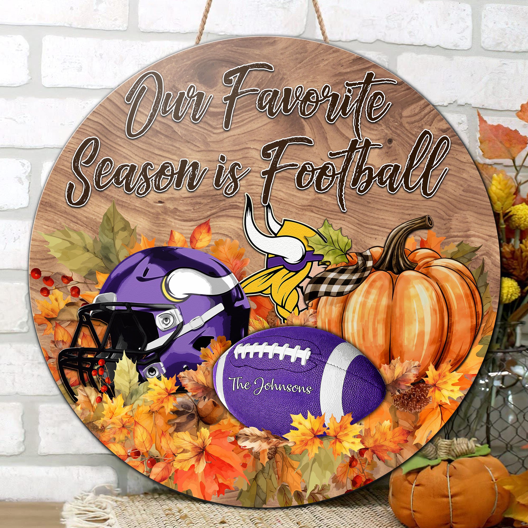 Alternative view of Minnesota Vikings Shape Wooden Sign Custom Your Family Name And Choose Your Quotes, Sport Sign EHIVM-05172272N