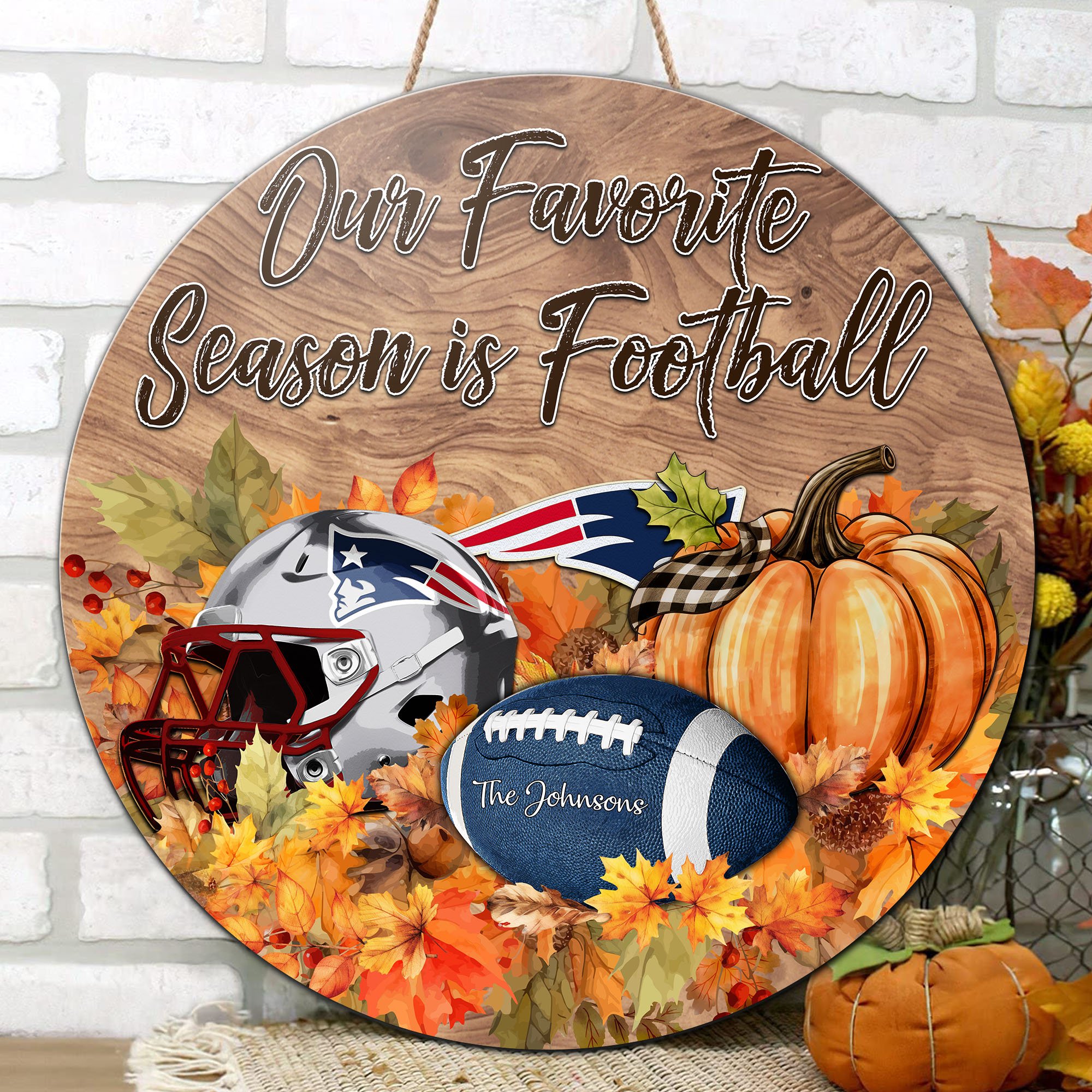 Alternative view of New England Patriots Shape Wooden Sign Custom Your Family Name And Choose Your Quotes, Sport Sign EHIVM-05172272N