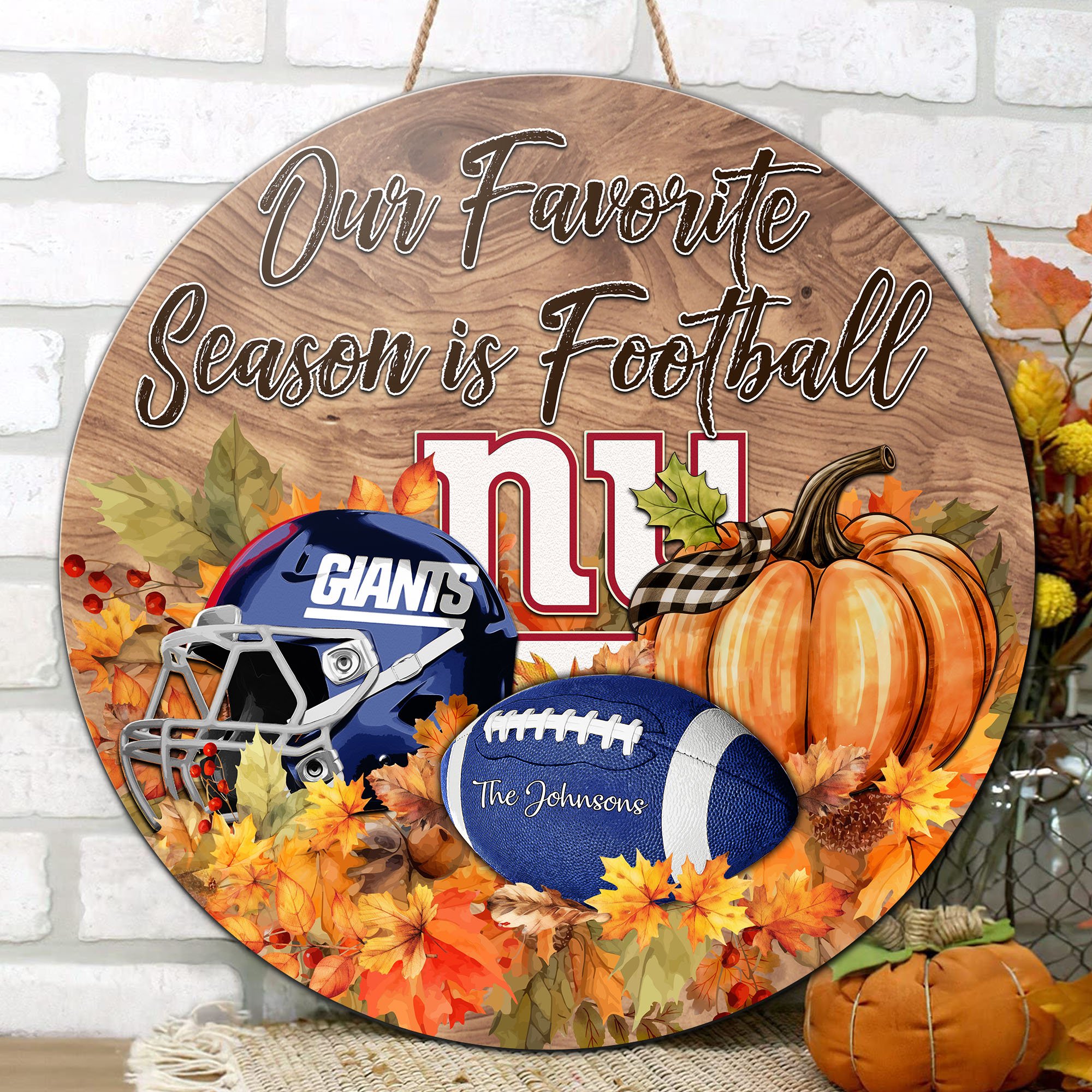 Alternative view of New York Giants Shape Wooden Sign Custom Your Family Name And Choose Your Quotes, Sport Sign EHIVM-05172272N