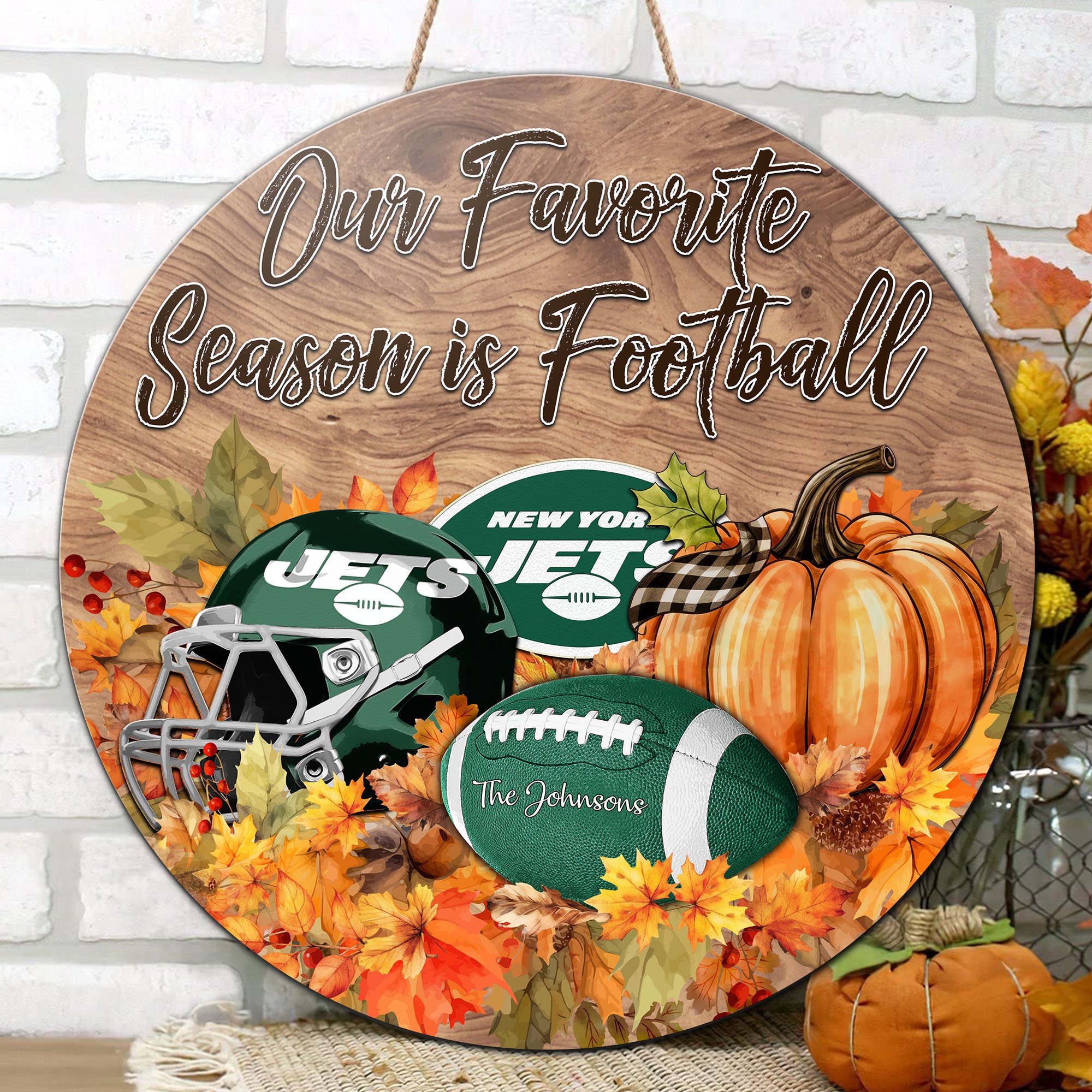 Alternative view of New York Jets Shape Wooden Sign Custom Your Family Name And Choose Your Quotes, Sport Sign EHIVM-05172272N