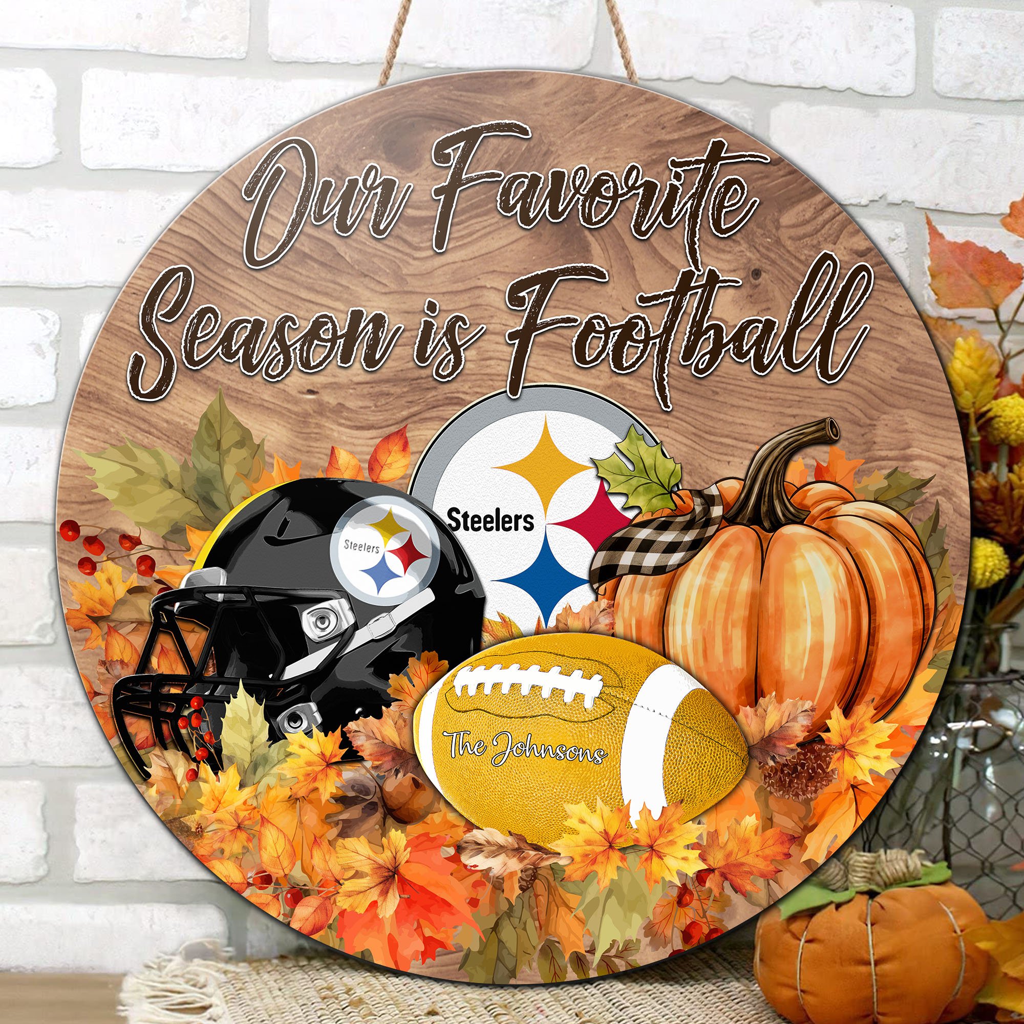 Alternative view of Pittsburgh Steelers Shape Wooden Sign Custom Your Family Name And Choose Your Quotes, Sport Sign EHIVM-05172272N