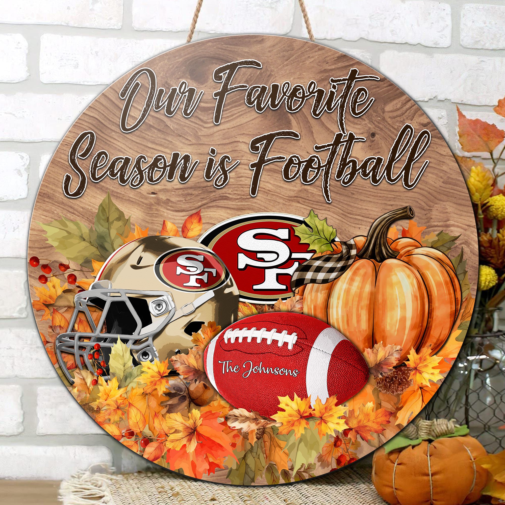 Alternative view of San Francisco 49ers Shape Wooden Sign Custom Your Family Name And Choose Your Quotes, Sport Sign EHIVM-05172272N
