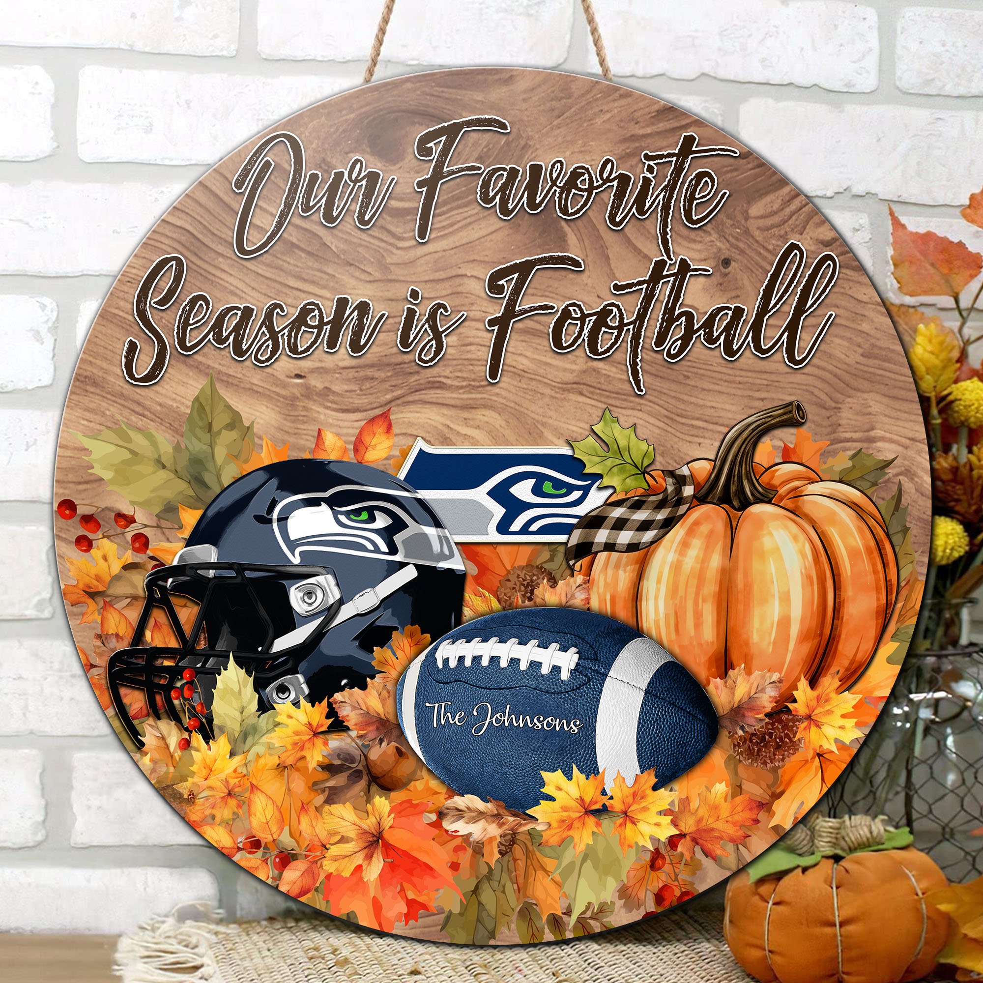 Alternative view of Seattle Seahawks Shape Wooden Sign Custom Your Family Name And Choose Your Quotes, Sport Sign EHIVM-05172272N