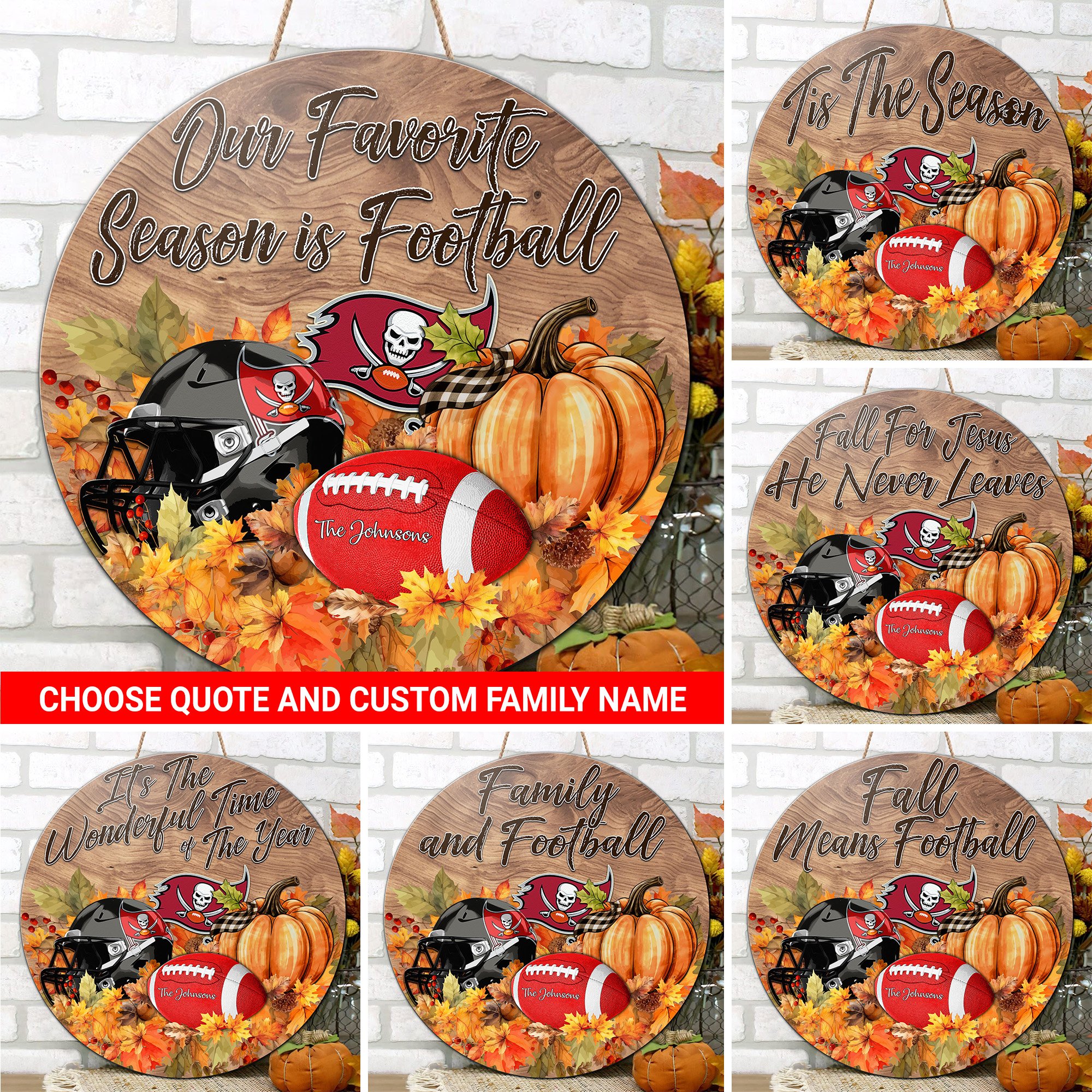 Tampa Bay Buccaneers Shape Wooden Sign Custom Your Family Name And Choose Your Quotes, Sport Sign EHIVM-05172272N
