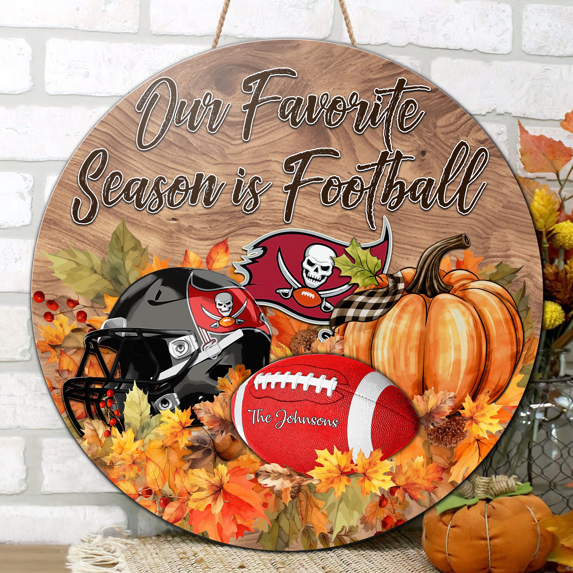 Alternative view of Tampa Bay Buccaneers Shape Wooden Sign Custom Your Family Name And Choose Your Quotes, Sport Sign EHIVM-05172272N