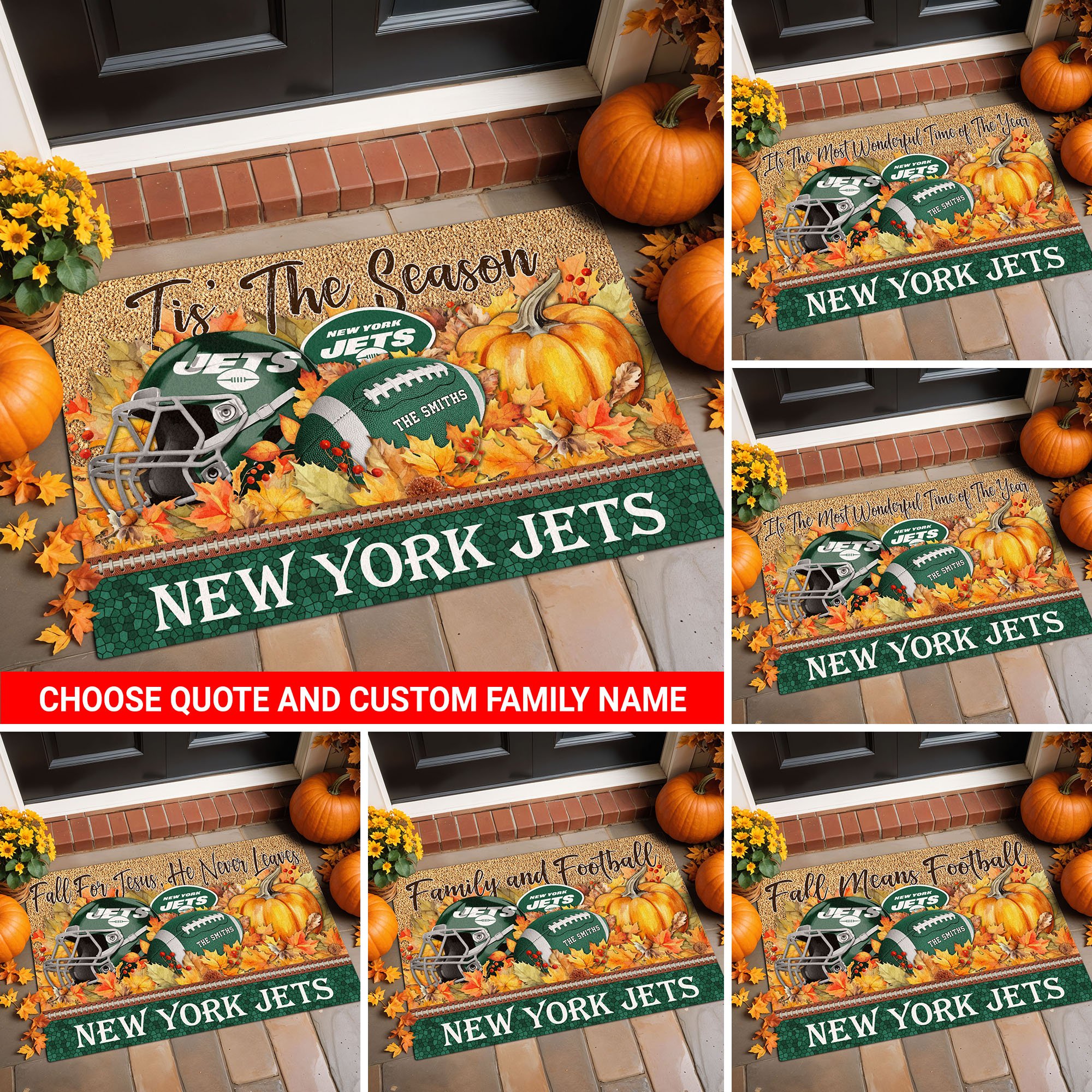 New York Jets Doormat Custom Your Family Name And Choose Your Quotes, Sport Doormat, Sport Gifts For Fan EHIVM-60421N