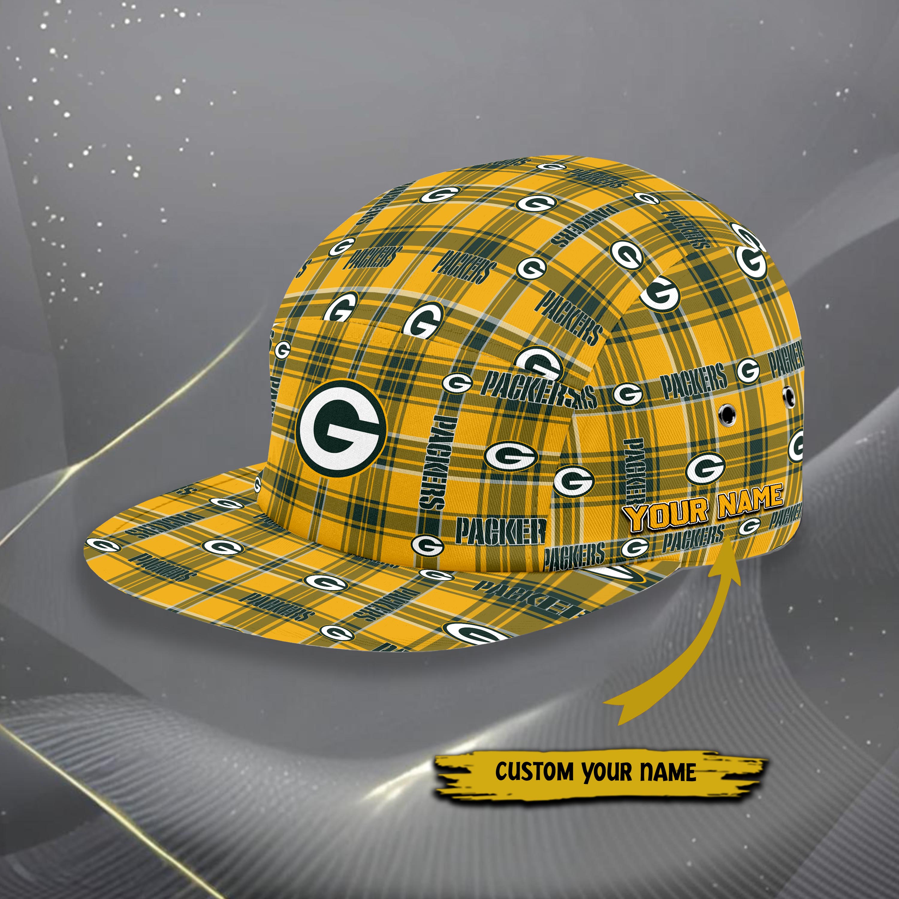 Alternative view of Green Bay Packers Five Panel Cap Custom Your Name, Sport Five Panel Cap, Gifts For Fan EHIVM-06192605N