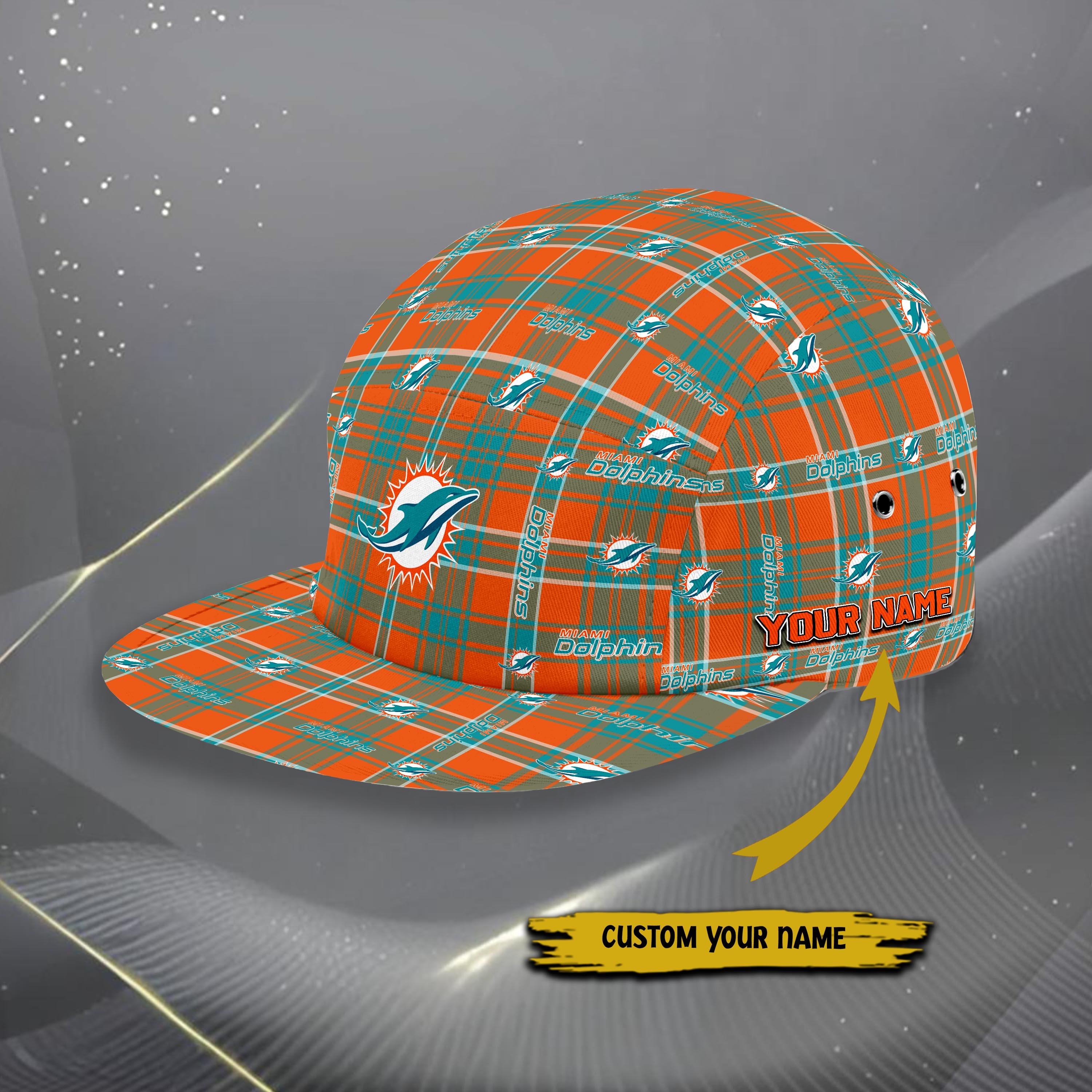 Alternative view of Miami Dolphins Five Panel Cap Custom Your Name, Sport Five Panel Cap, Gifts For Fan EHIVM-06192605N
