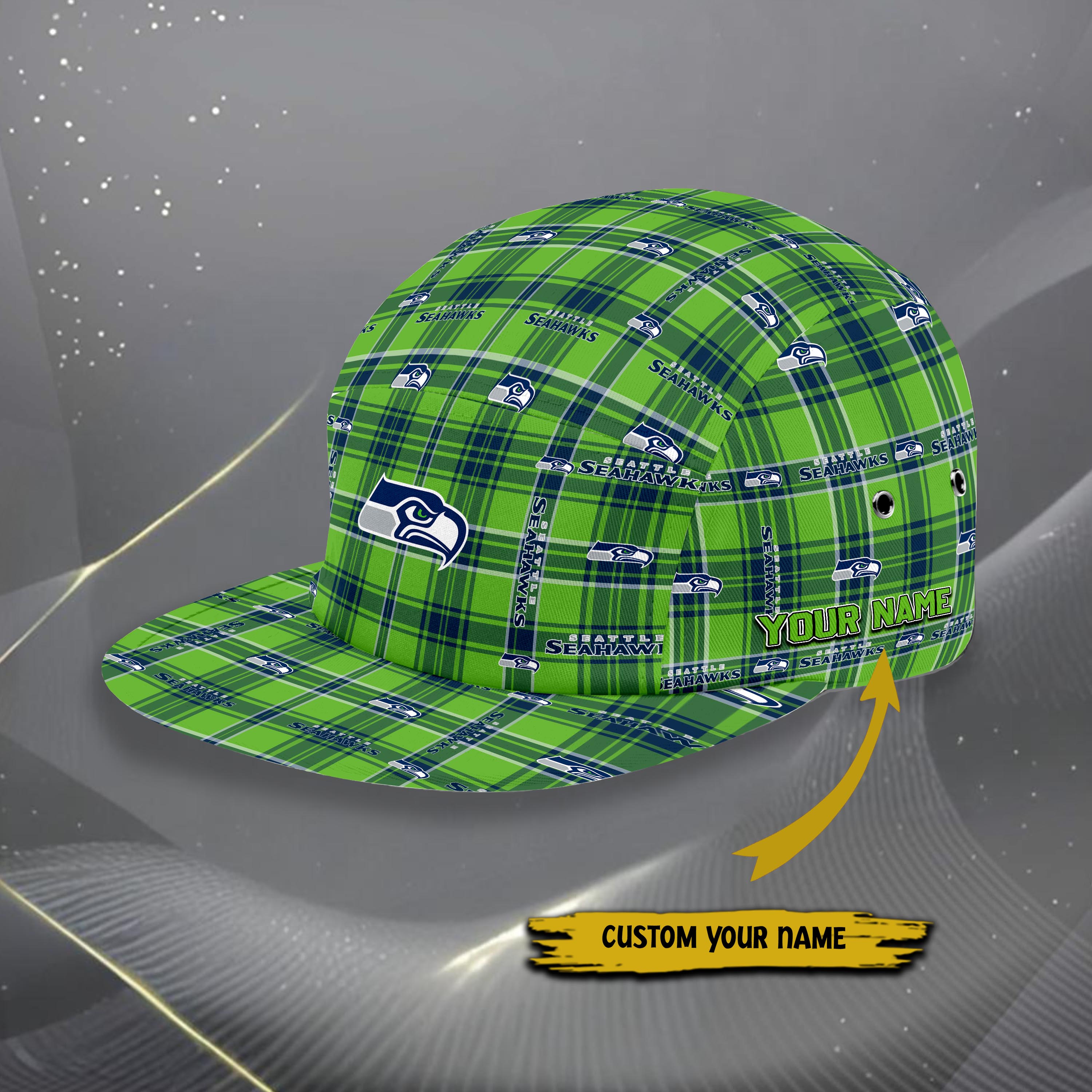 Alternative view of Seattle Seahawks Five Panel Cap Custom Your Name, Sport Five Panel Cap, Gifts For Fan EHIVM-06192605N