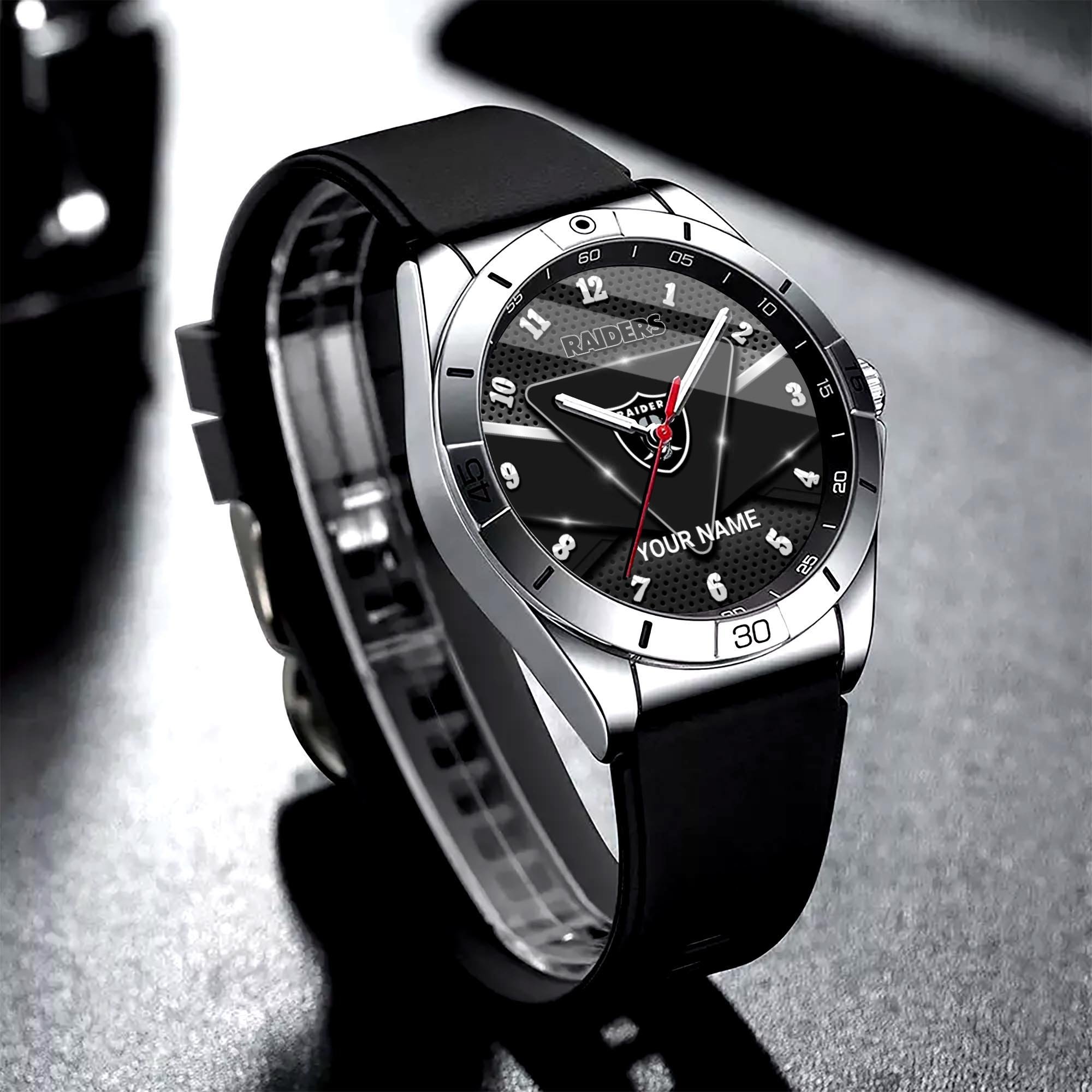 Las Vegas Raiders Stainless Steel Quartz Watch Custom Your Name Versions 2025, Gifts For Fan EHIVM-07162797N