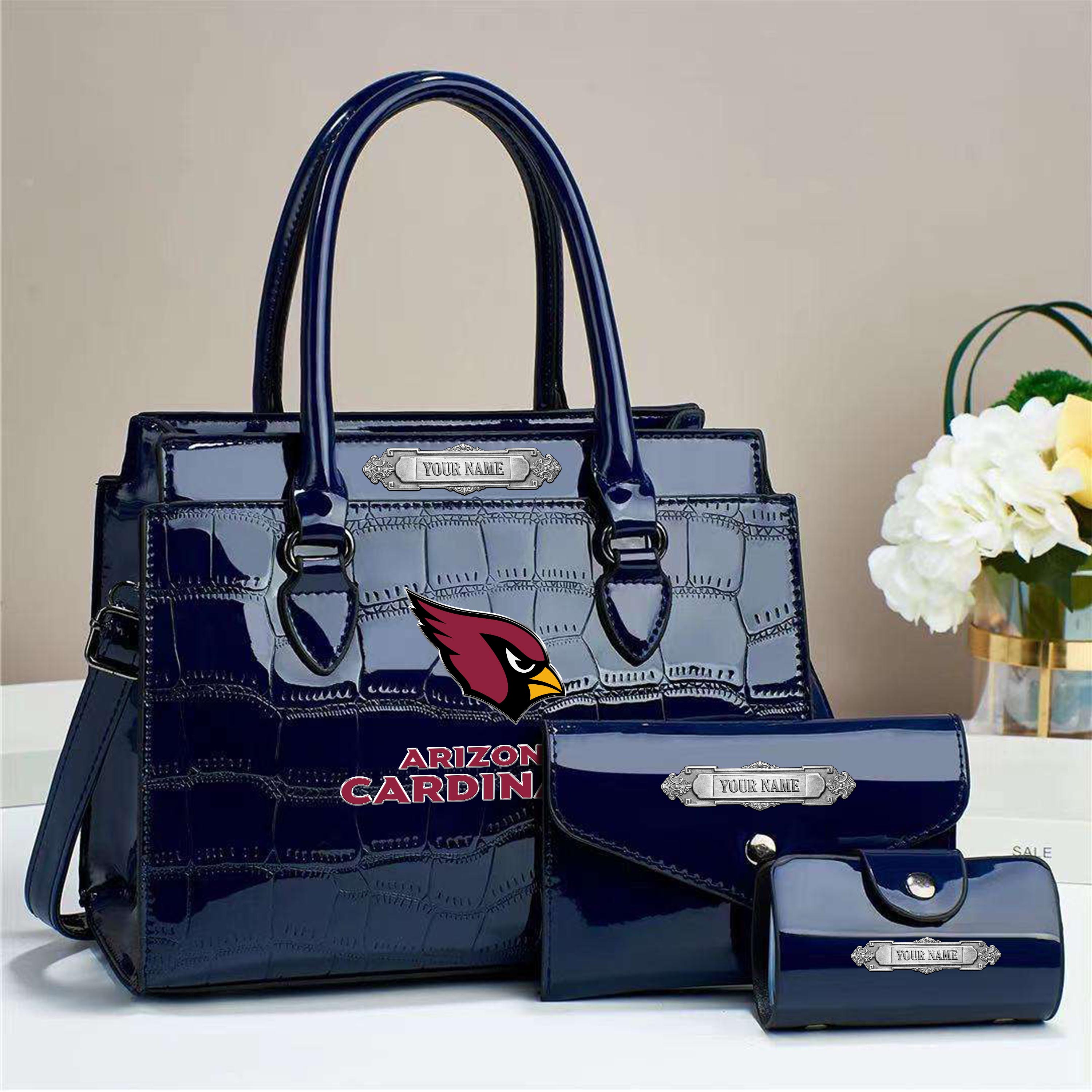Alternative view of Arizona Cardinals Deluxe Handbag For Women Custom Your Name 2025 Versions, Sport Handbag Set Large Capacity 3Pcs Patent Leather Tote Bags for Women EHIVM-05222306